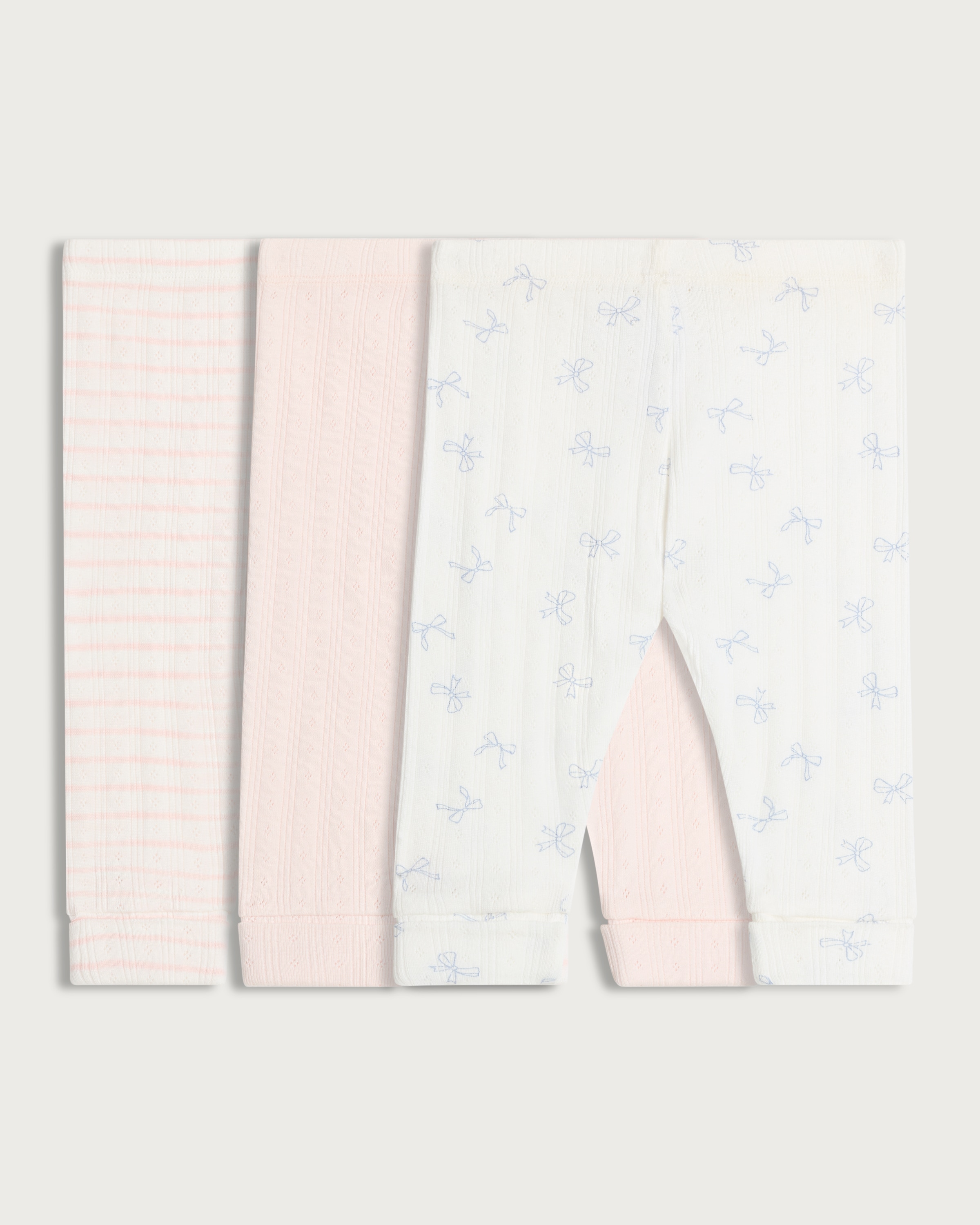 F&F Baby 3-Pack Pure Cotton Textured Patterned Leggings in White thumbnail 2