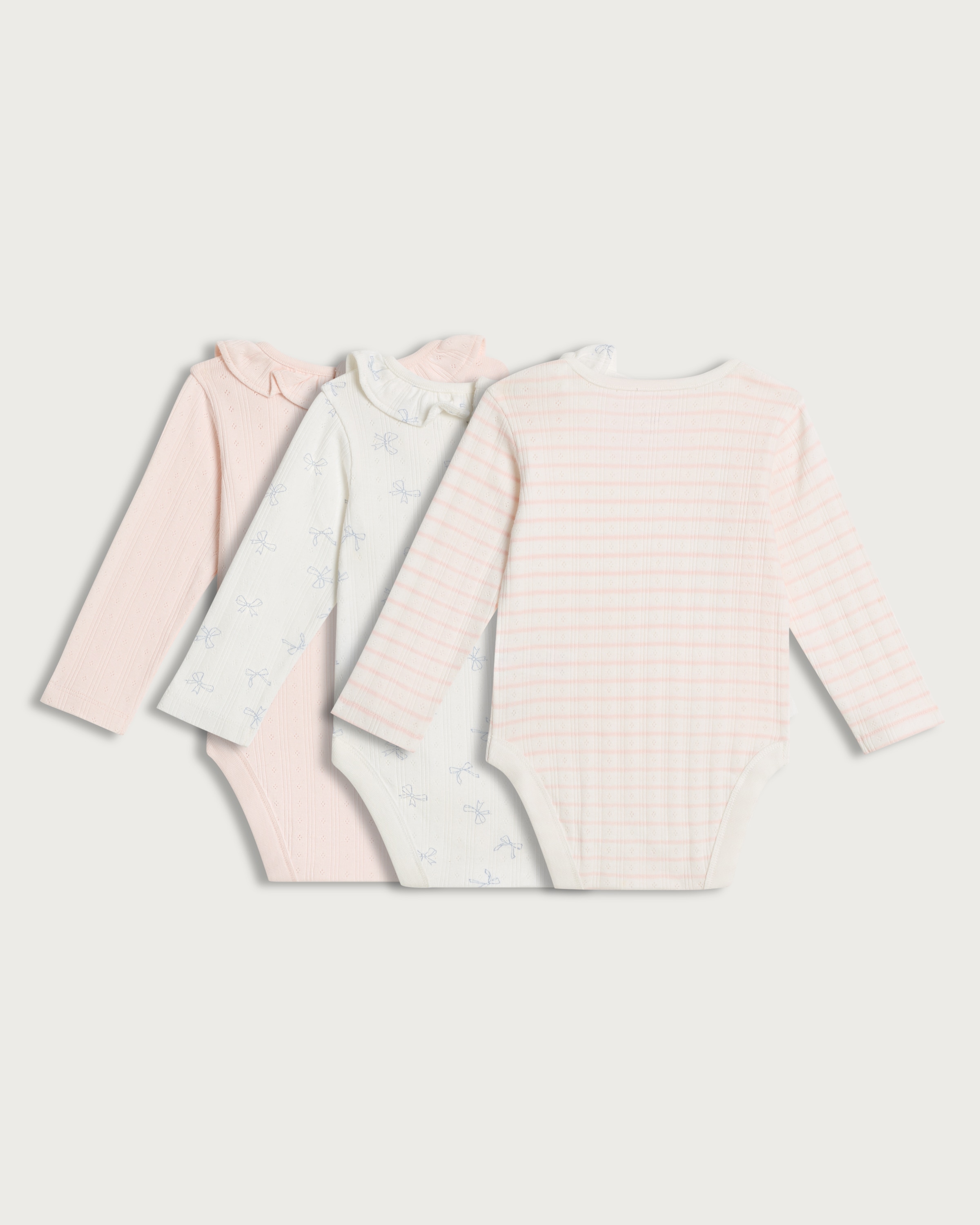 F&F Baby 3-Pack Pure Cotton Pointelle Long Sleeved Bodysuits in Pink thumbnail 2