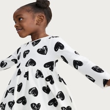 F&F Girls Pure Cotton Heart Print Long Sleeved Dress in Blue