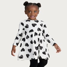 F&F Girls Pure Cotton Heart Print Long Sleeved Dress in Blue thumbnail 2