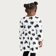 F&F Girls Pure Cotton Heart Print Long Sleeved Dress in Blue thumbnail 3