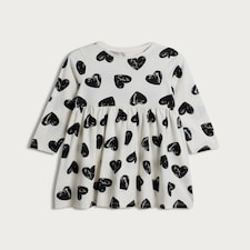 F&F Girls Pure Cotton Heart Print Long Sleeved Dress in Blue thumbnail 4