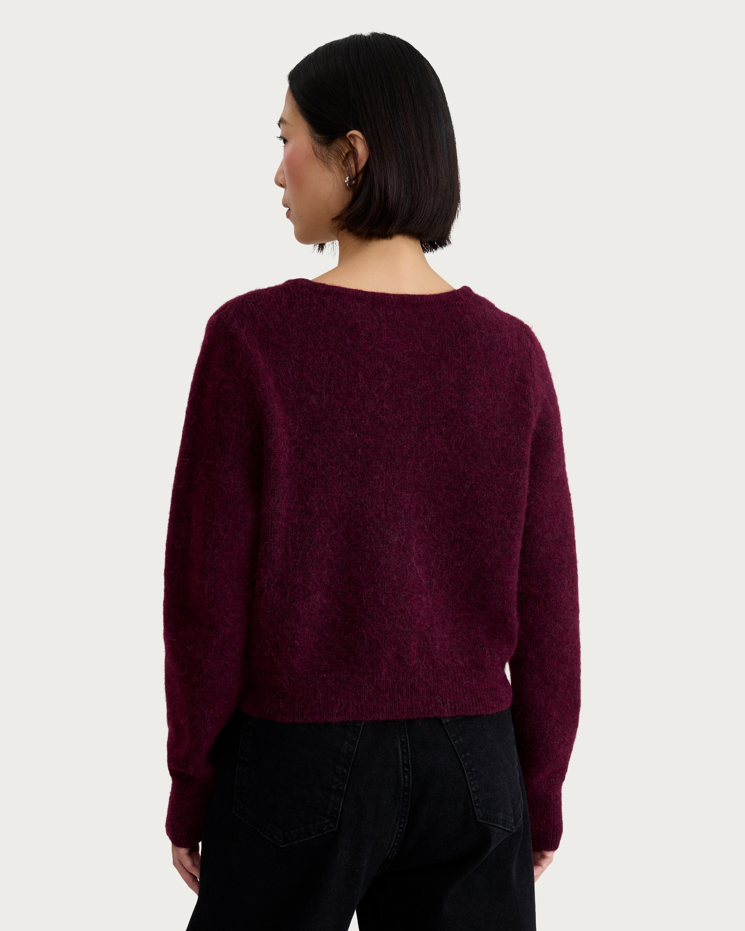 F&F Knitted Fluffy V Neck Cardigan in Burgundy thumbnail 3