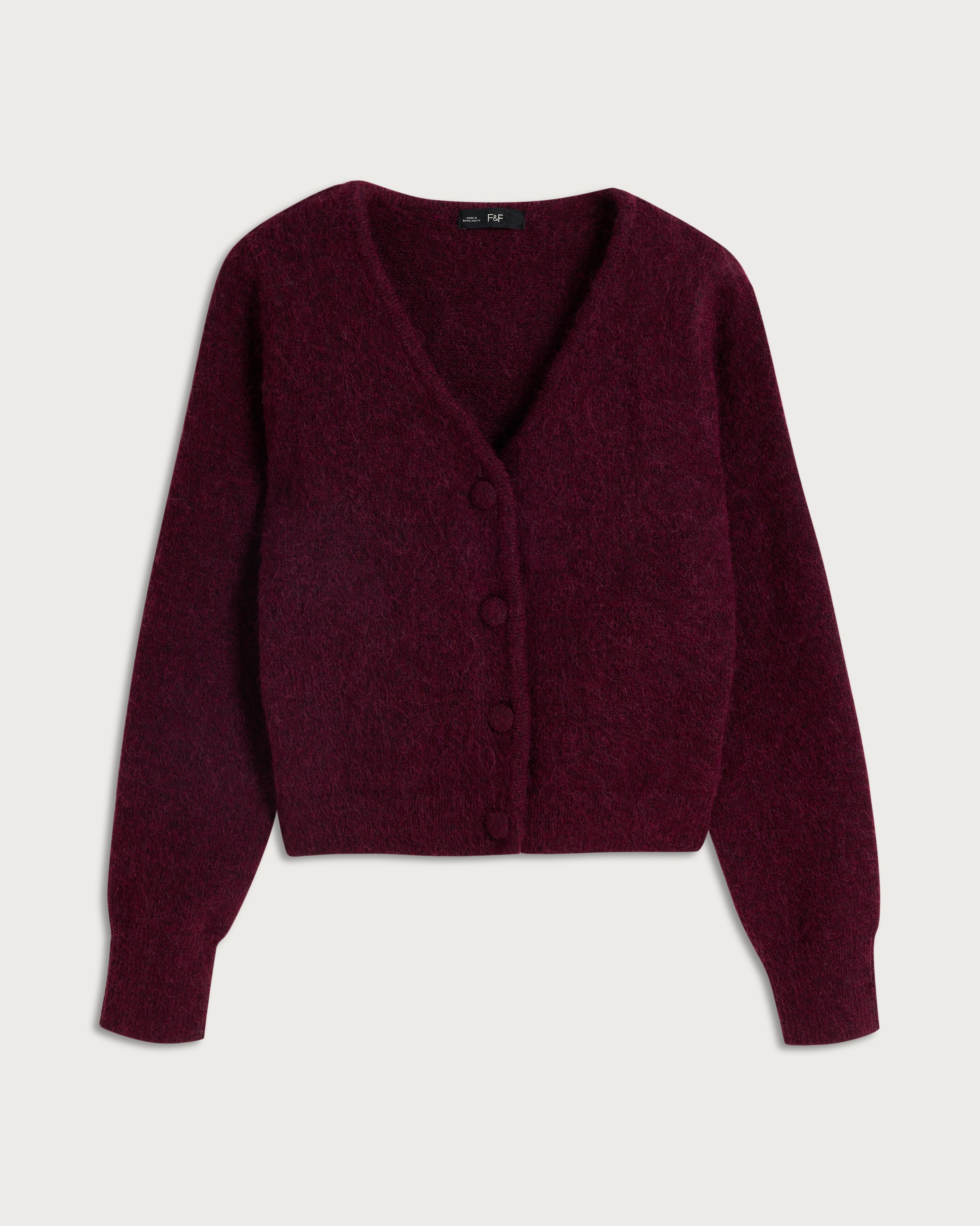F&F Knitted Fluffy V Neck Cardigan in Burgundy thumbnail 4