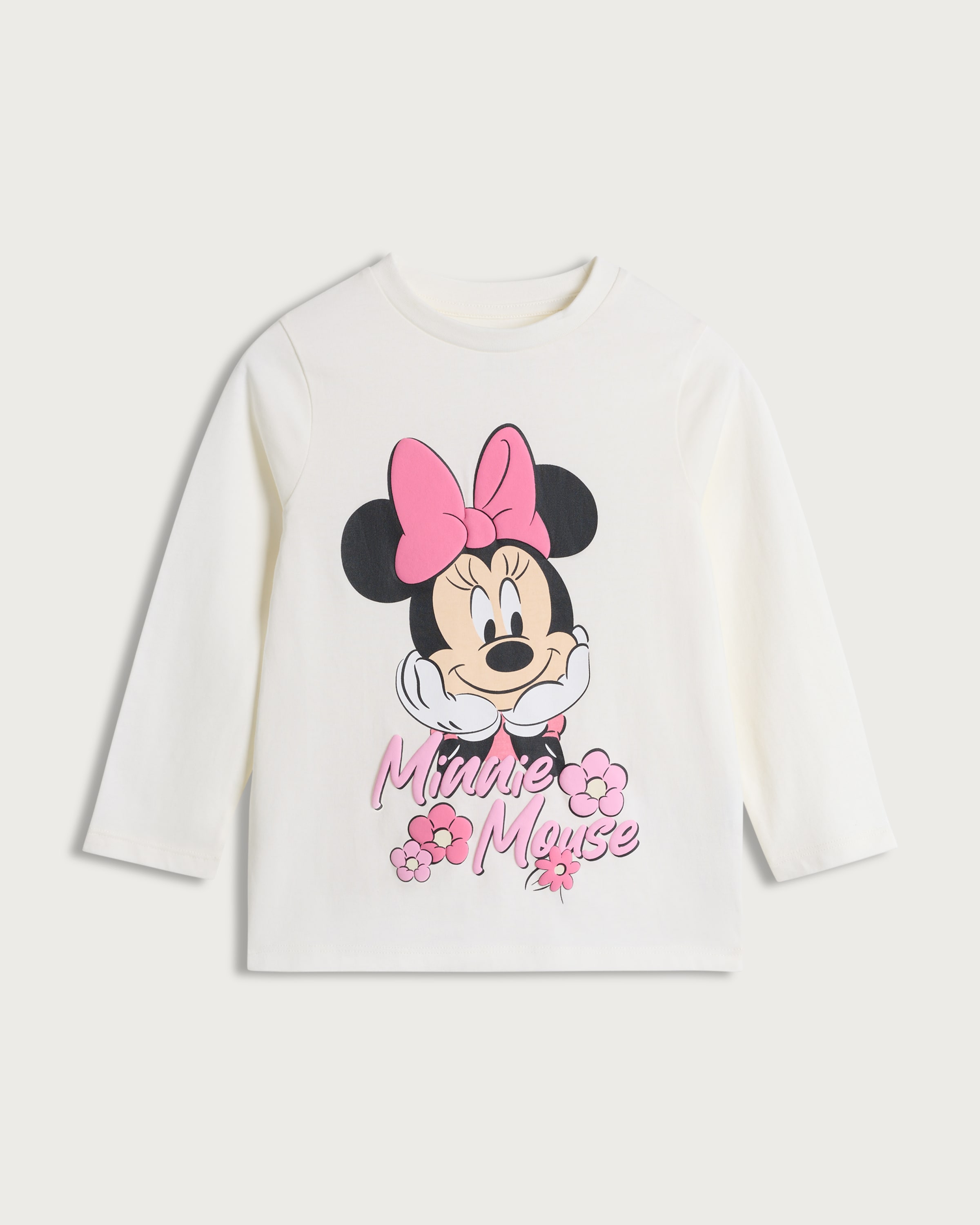 Disney Minnie Mouse Print Pure Cotton Long Sleeved Top in White thumbnail 4
