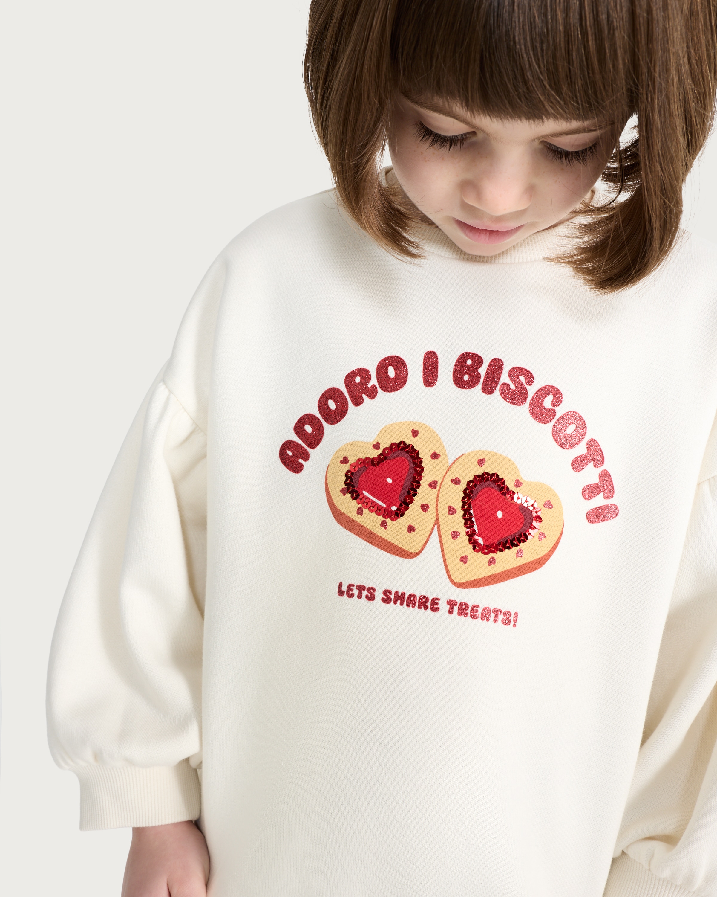 F&F Girls Cotton Rich Adoro I Biscotti Slogan Sweatshirt in Cream