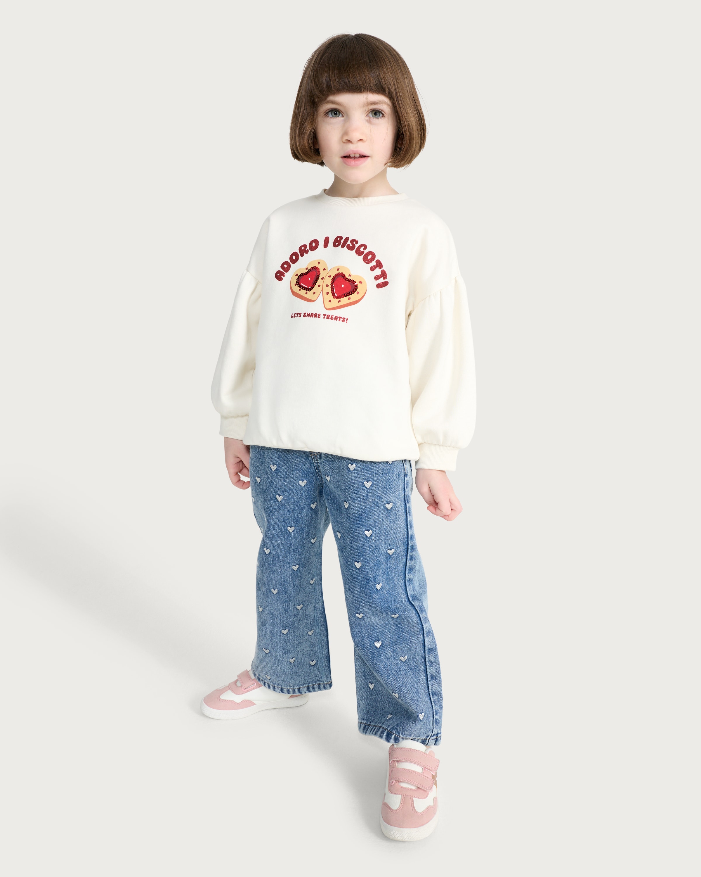 F&F Girls Cotton Rich Adoro I Biscotti Slogan Sweatshirt in Cream thumbnail 2
