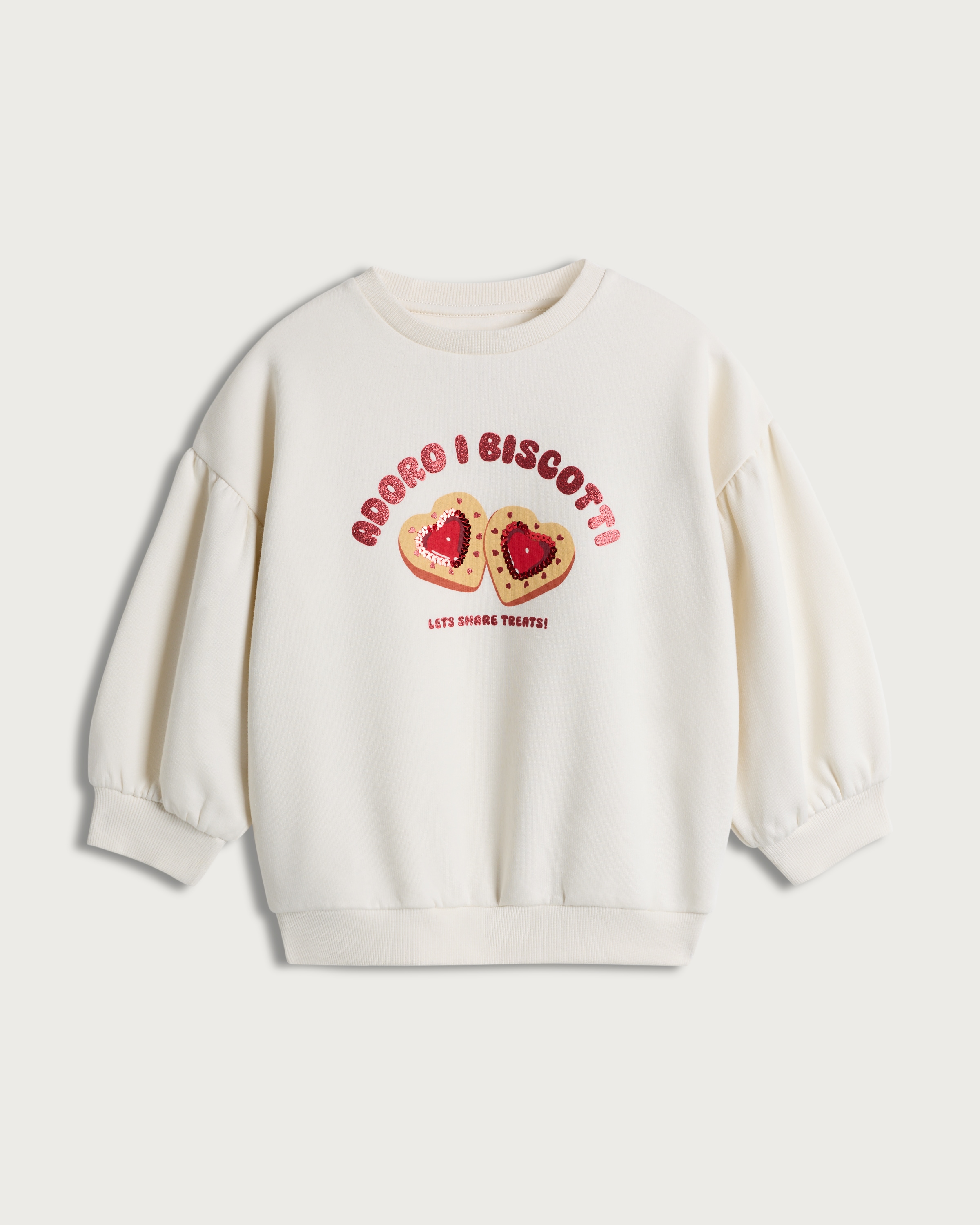 F&F Girls Cotton Rich Adoro I Biscotti Slogan Sweatshirt in Cream thumbnail 4