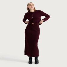 F&F Textured Midi Co-ord Pencil Skirt in Burgundy