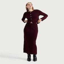 F&F Textured Midi Co-ord Pencil Skirt in Burgundy