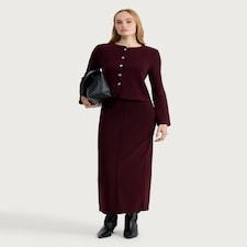 F&F Ribbed Button Up Co-Ord Cardigan in Burgundy thumbnail 2