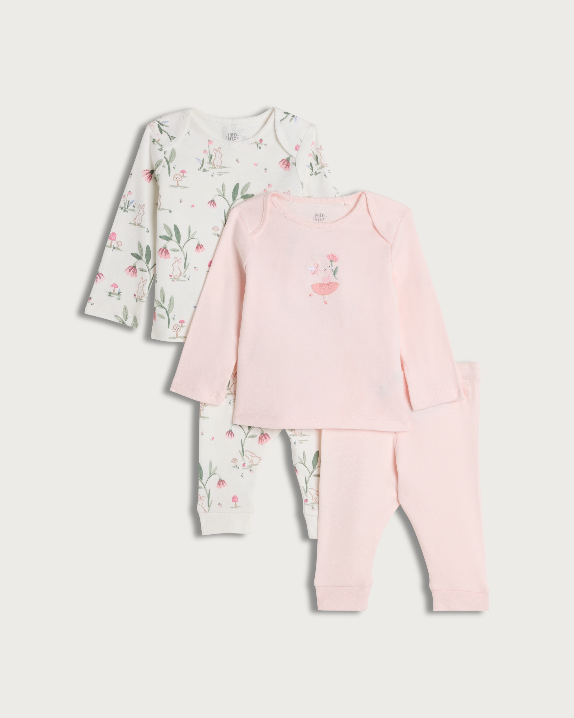 F&F Baby 2-Pack Pure Cotton Floral Printed Pyjama Sets in Pink