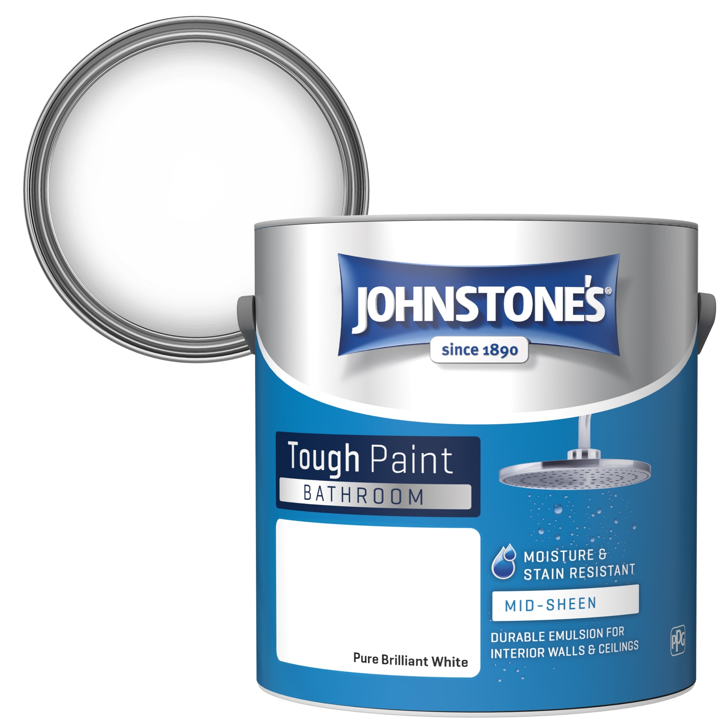 JOHNSTONES PURE BRILLIANT WHITE BATHROOM PAINT 2.5L thumbnail 2