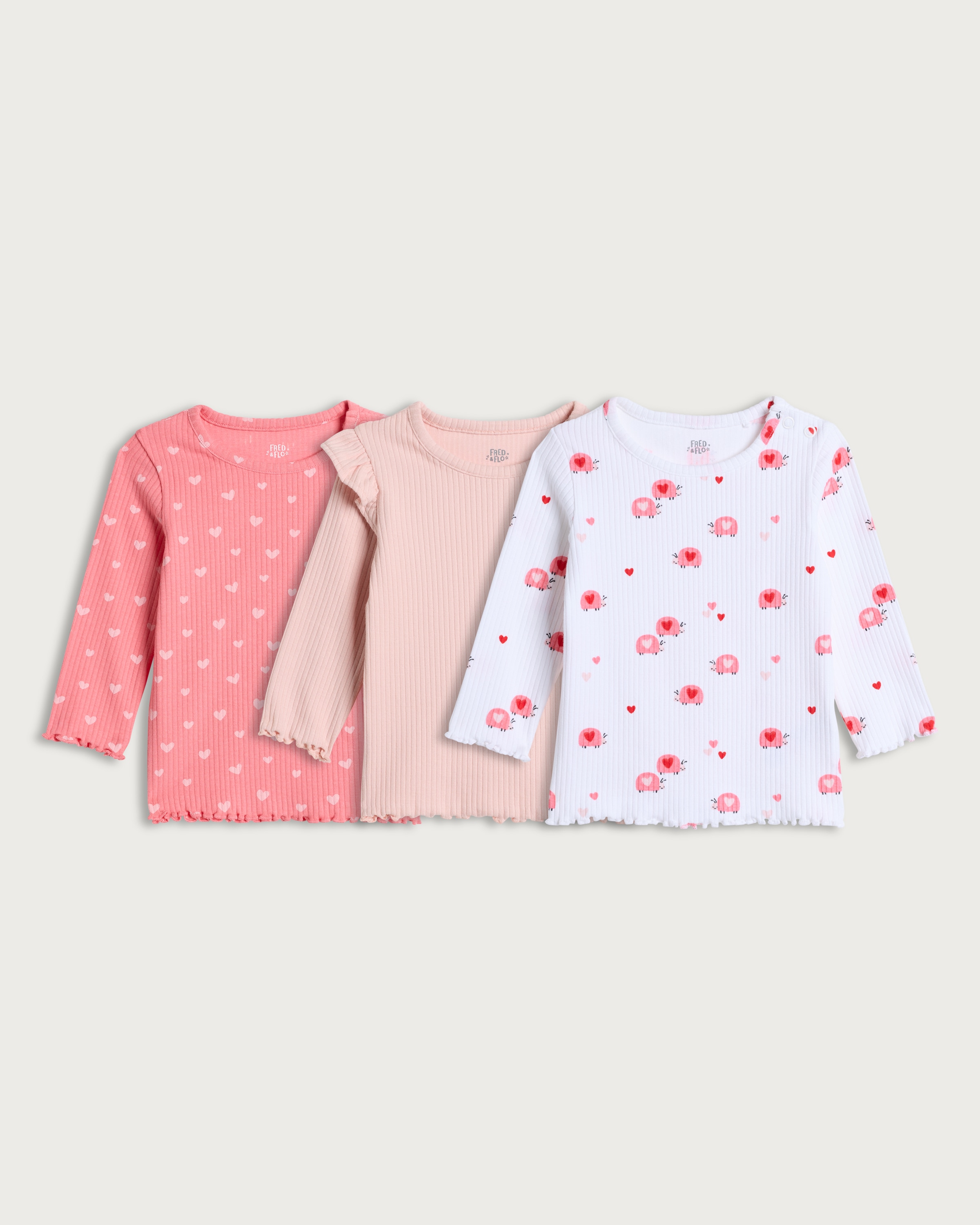 F&F Baby 3-Pack Cotton Rich Ribbed Long Sleeved Tops in Cream