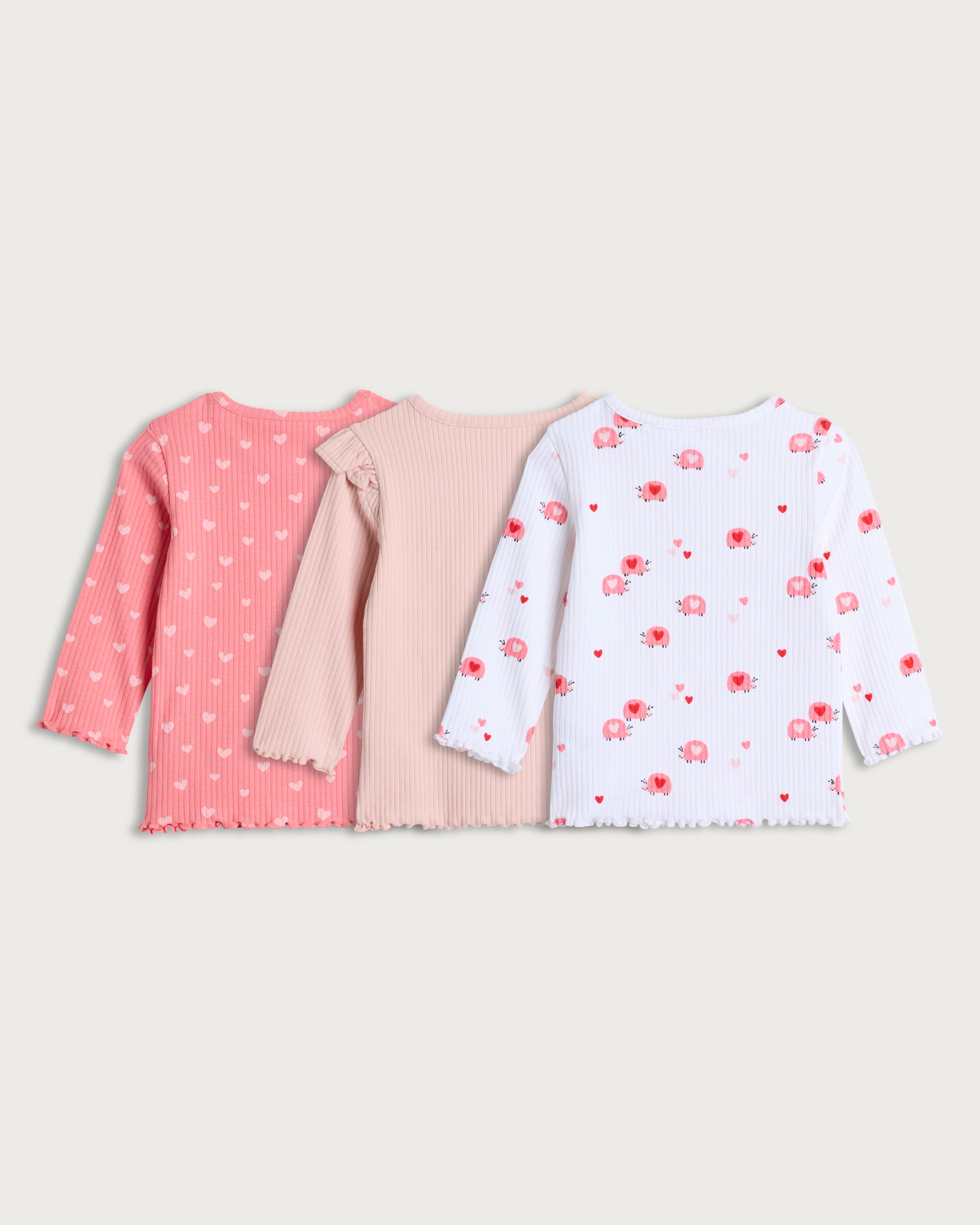 F&F Baby 3-Pack Cotton Rich Ribbed Long Sleeved Tops in Cream thumbnail 2