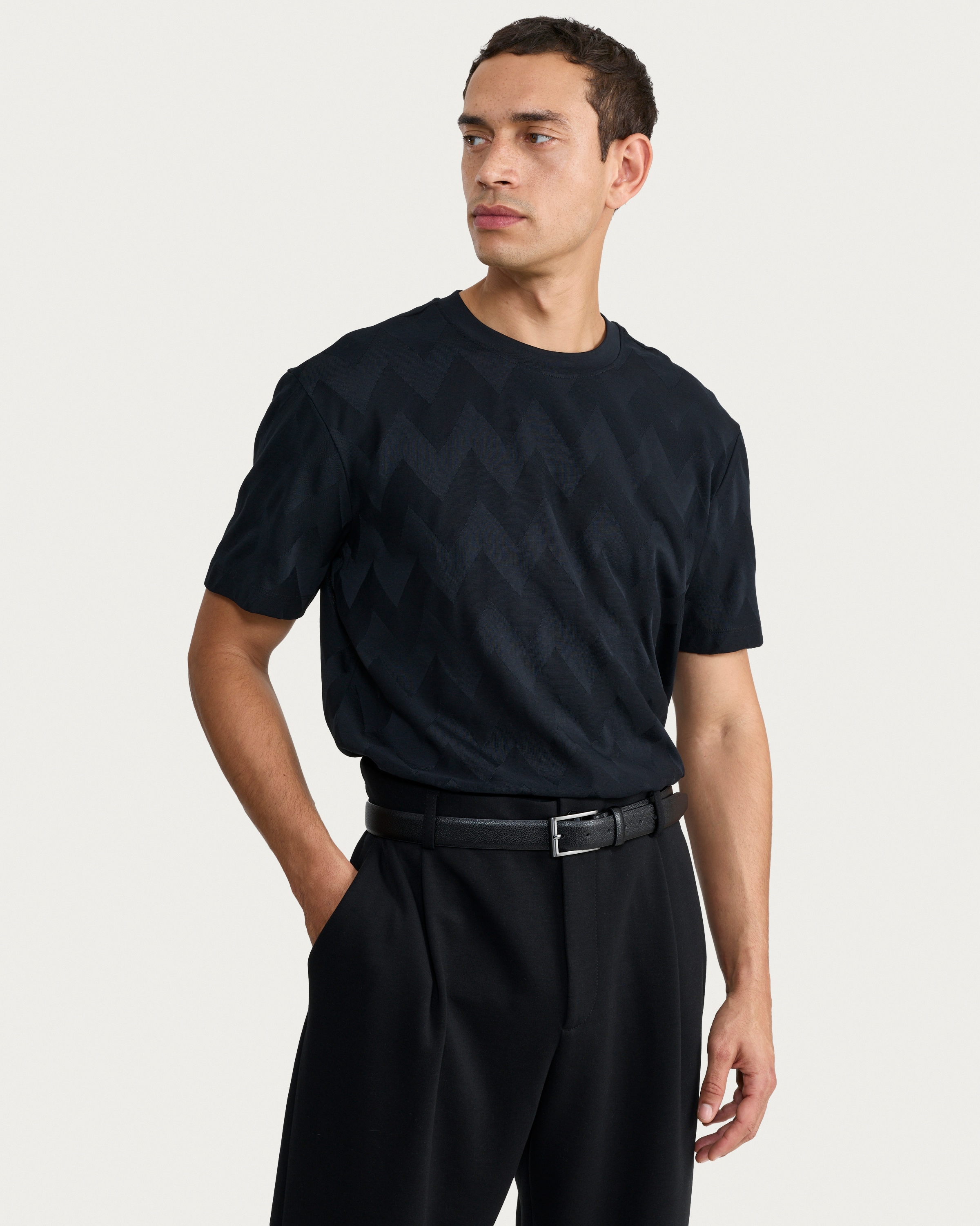 F&F Pure Cotton Chevron Pattern Short Sleeved T-Shirt in Black