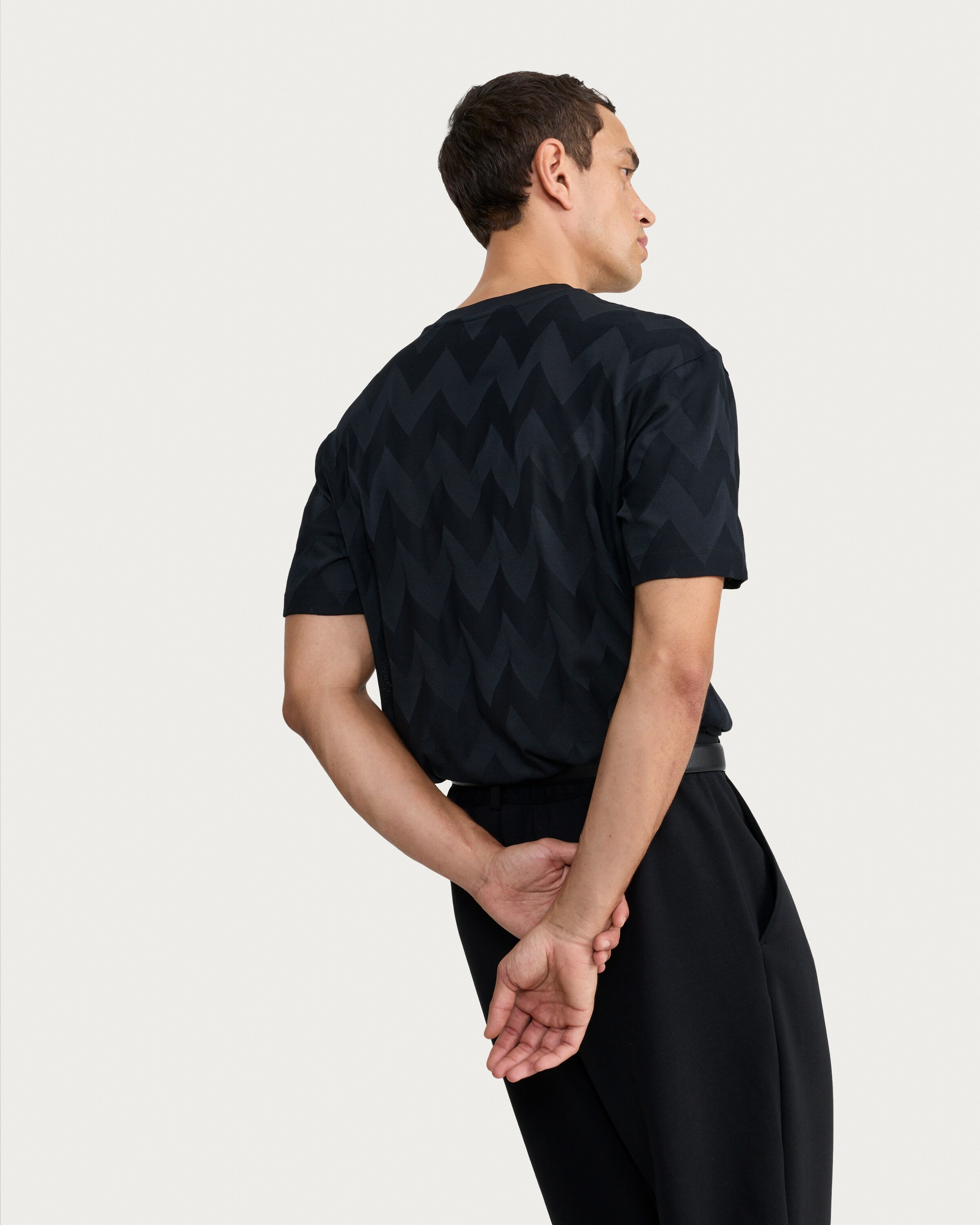 F&F Pure Cotton Chevron Pattern Short Sleeved T-Shirt in Black thumbnail 3
