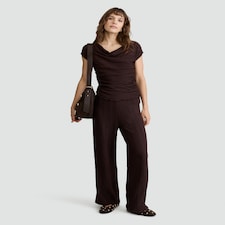 F&F Textured Wide Leg Co-ord Trousers in Chocolate thumbnail 2