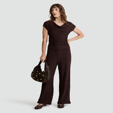 F&F Cowl Neck Cap Sleeved Co-ord Top in Chocolate thumbnail 2