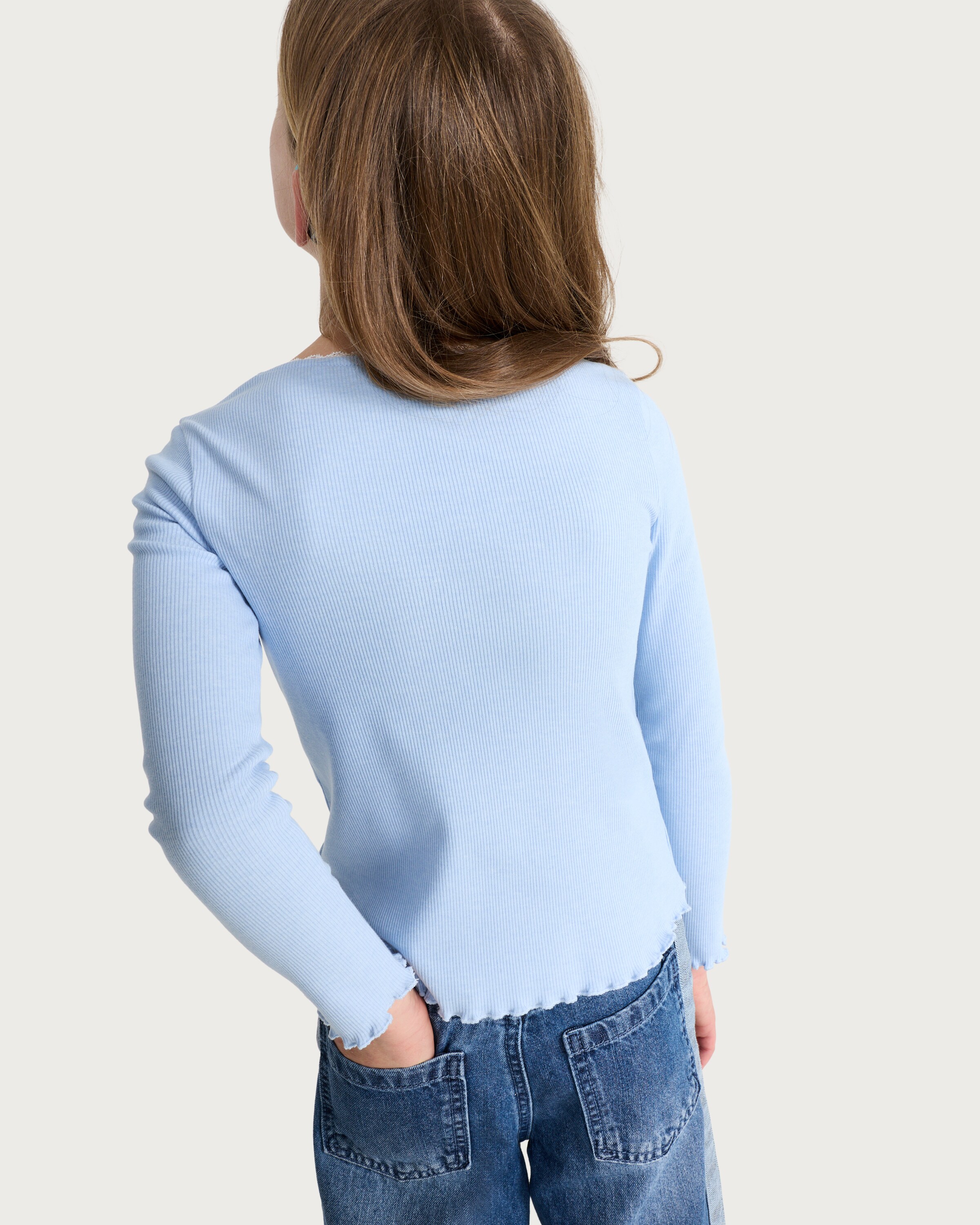 F&F Girls Ribbed Lace Trim Long Sleeved Top in Blue thumbnail 3