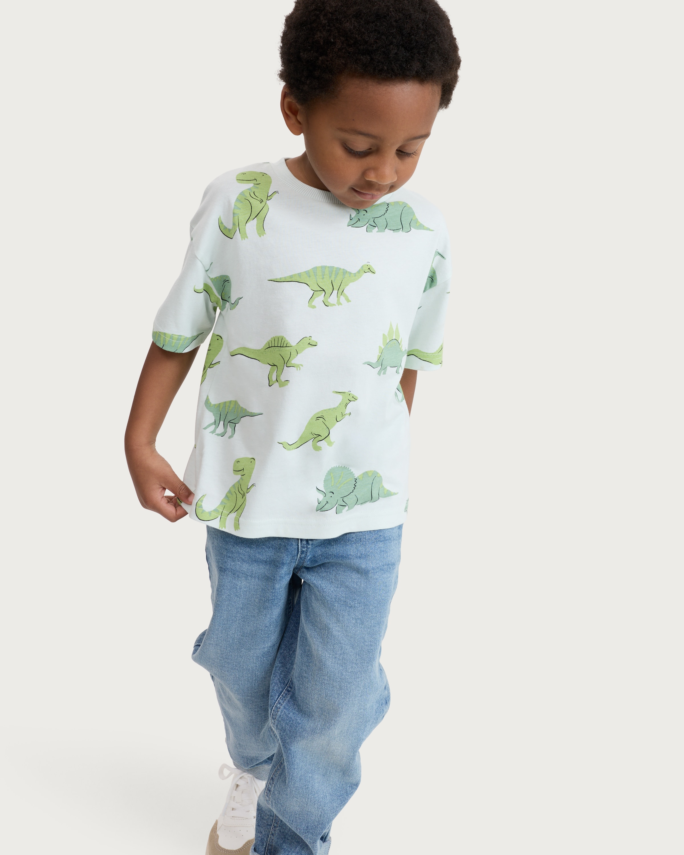 F&F Boys Pure Cotton Dinosaur Print Short Sleeved T-Shirt in Mint thumbnail 2