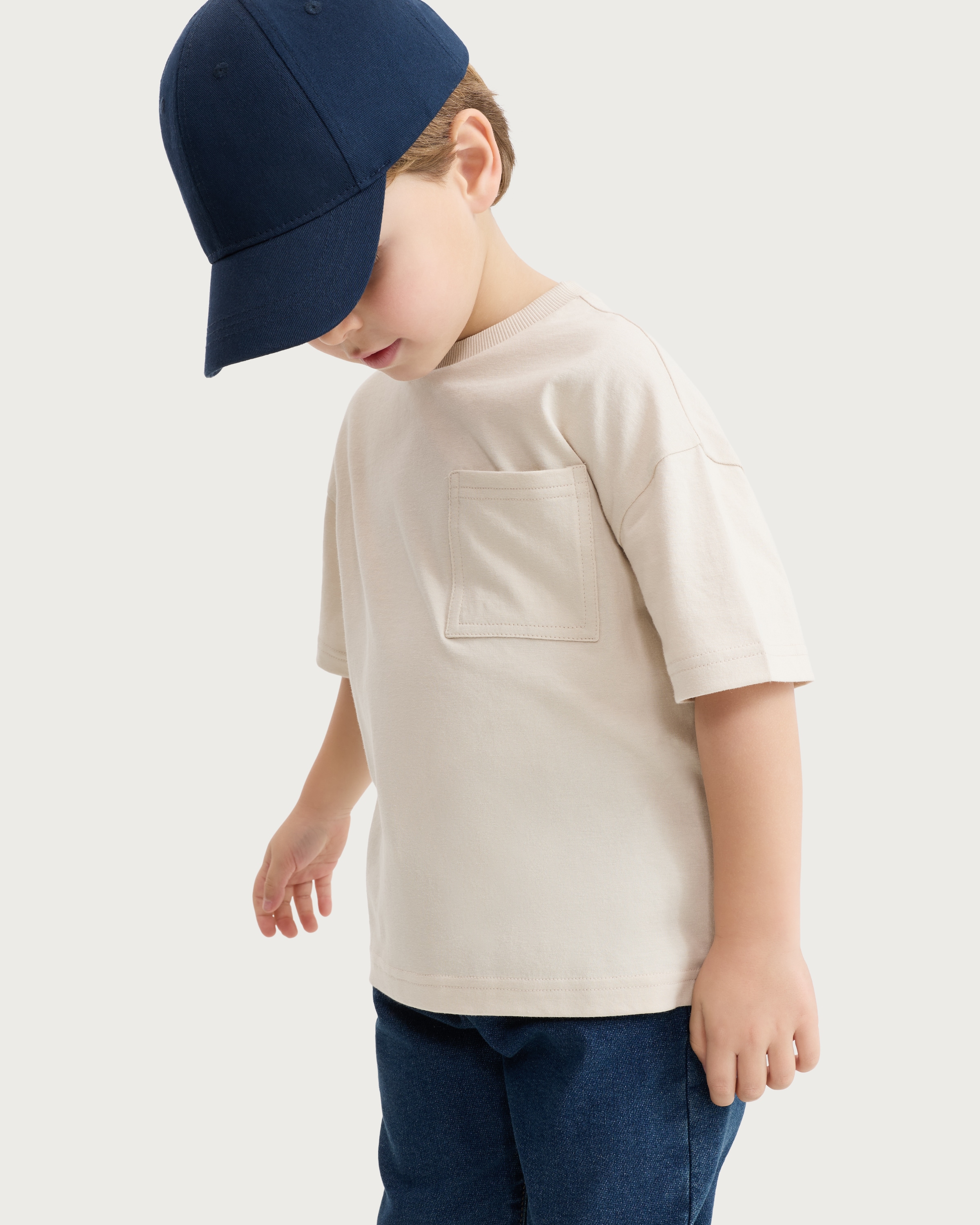 F&F Boys Pure Cotton Pocket Front Short Sleeved T-Shirt in Stone thumbnail 2