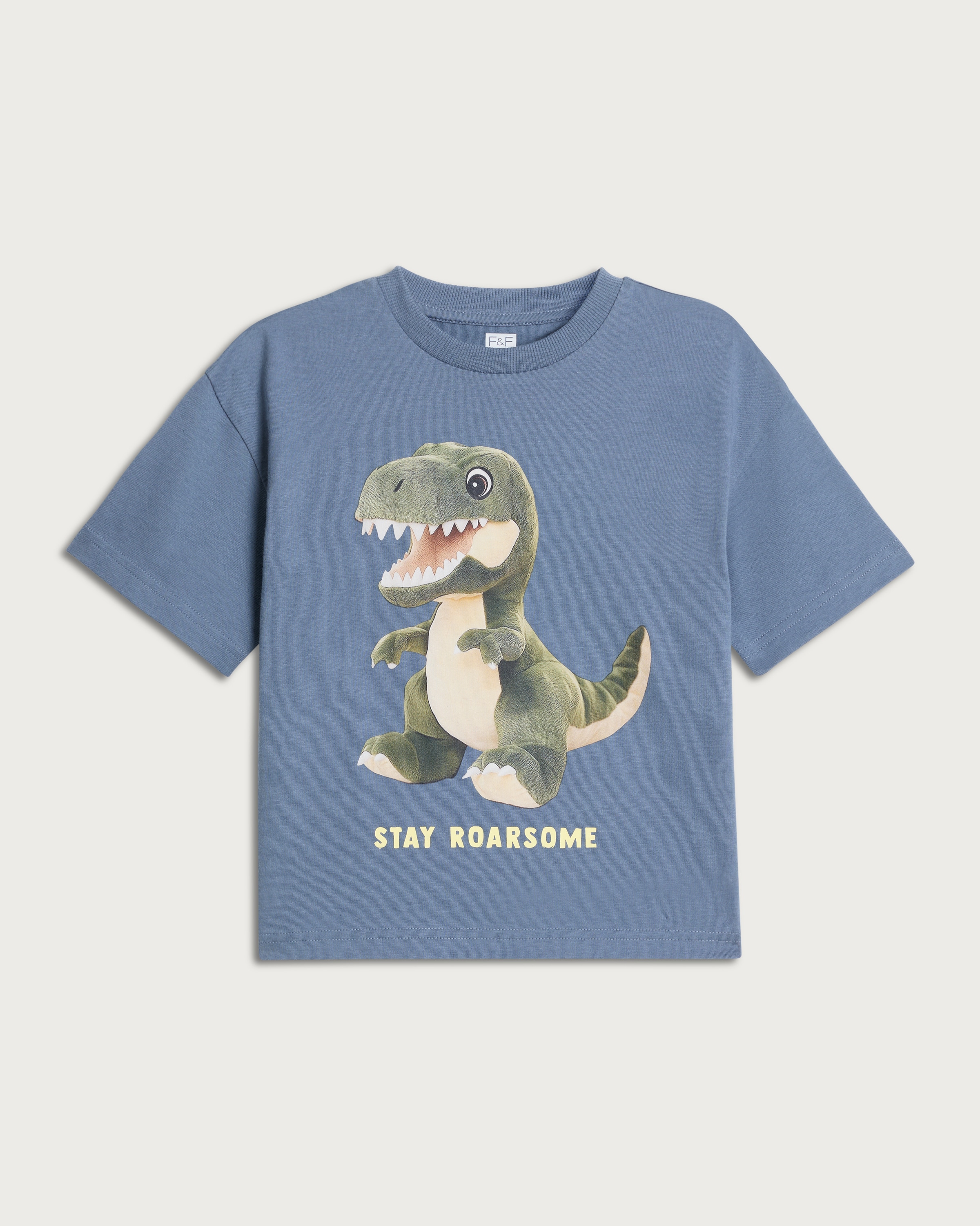 F&F Boys Pure Cotton Stay Roarsome Dinosaur T-Shirt in Blue thumbnail 4
