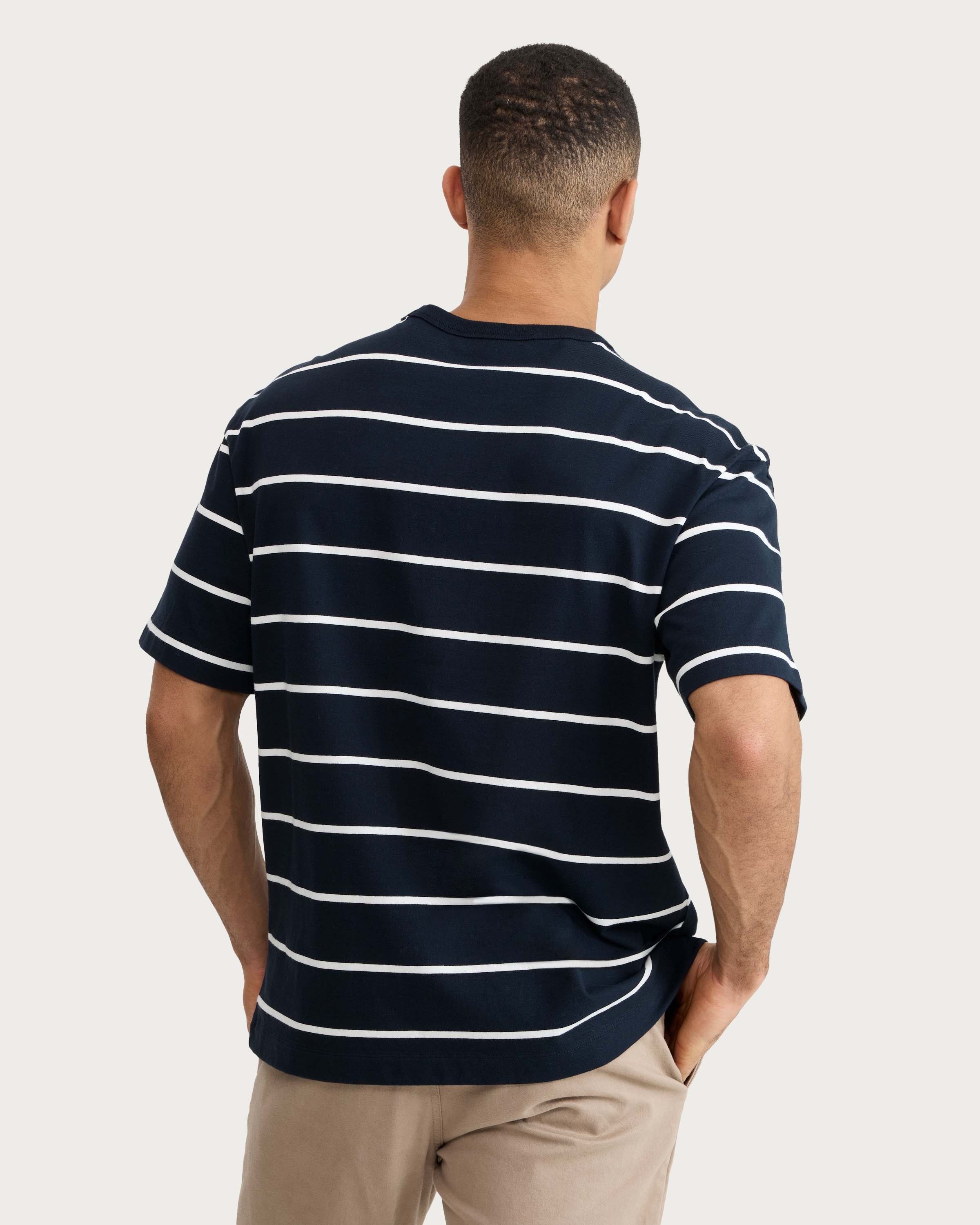 F&F Pure Cotton Stripe Print Short Sleeved Relaxed Fit T-Shirt in Navy thumbnail 3
