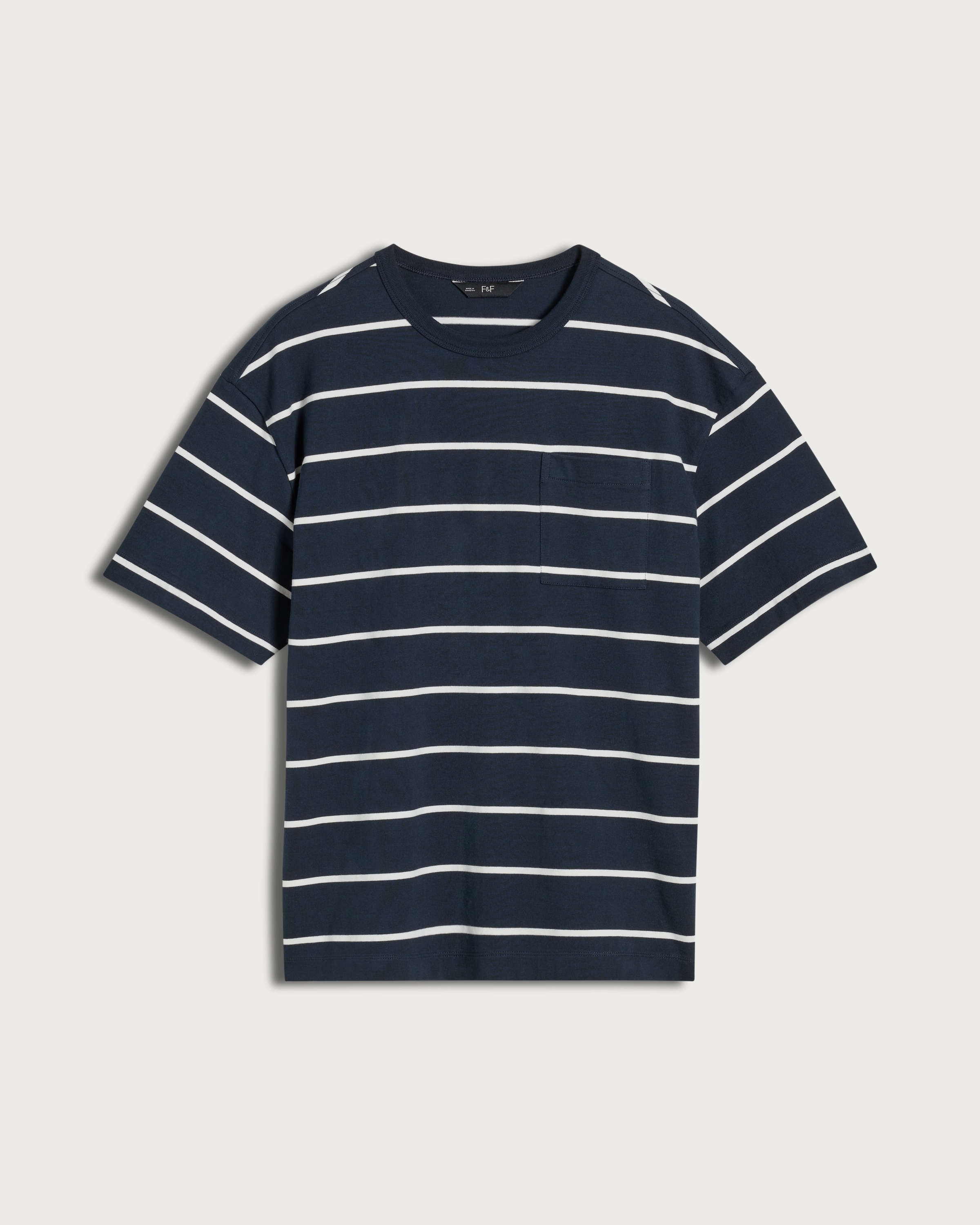 F&F Pure Cotton Stripe Print Short Sleeved Relaxed Fit T-Shirt in Navy thumbnail 4