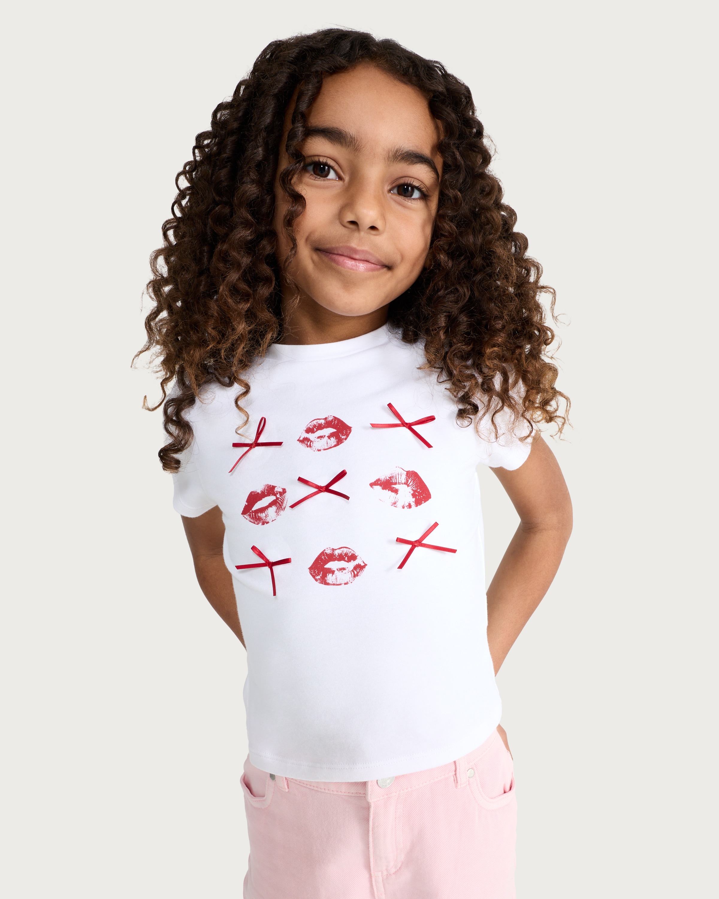 F&F Girls Cotton Rich Lip Print T-Shirt in White