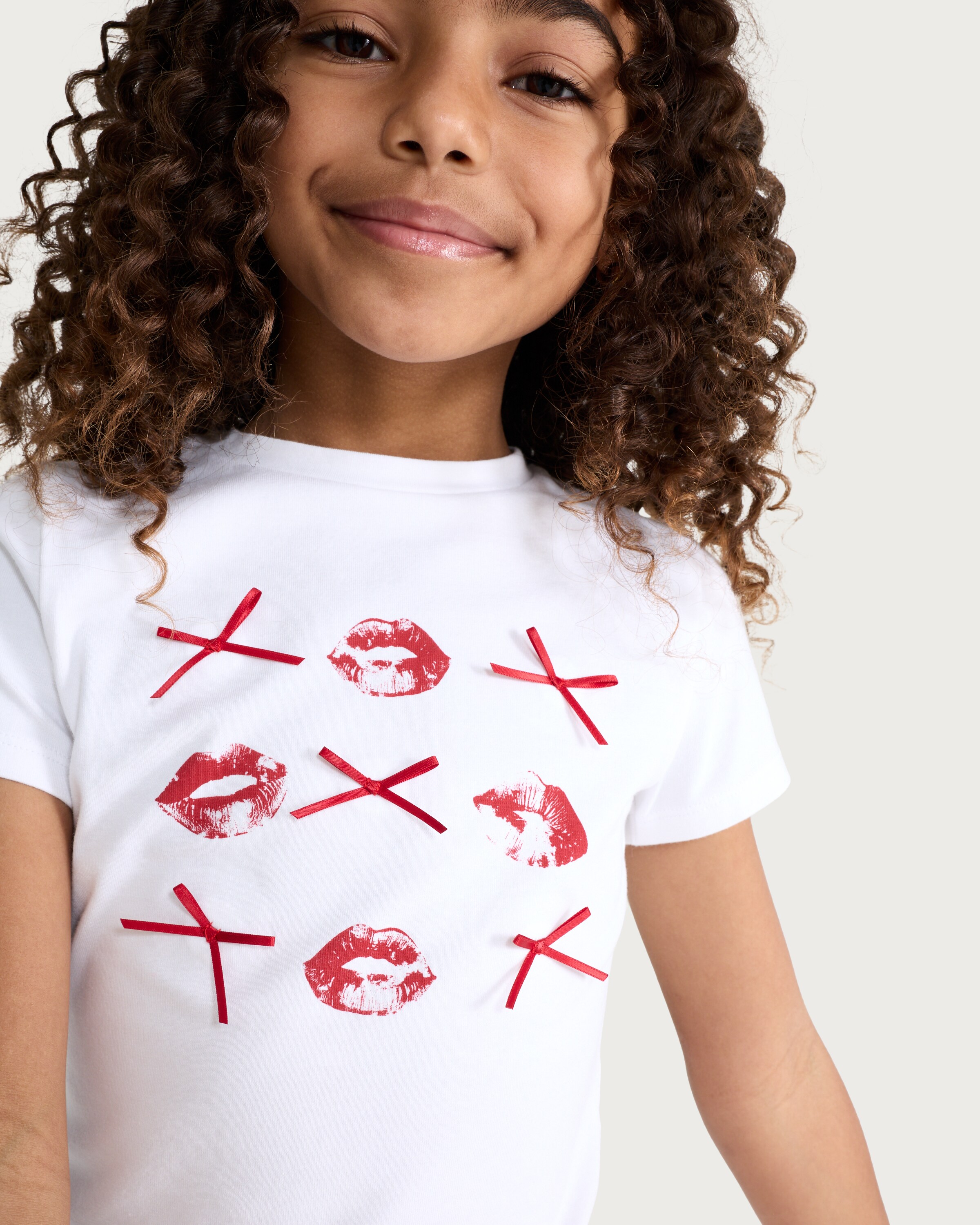 F&F Girls Cotton Rich Lip Print T-Shirt in White thumbnail 2