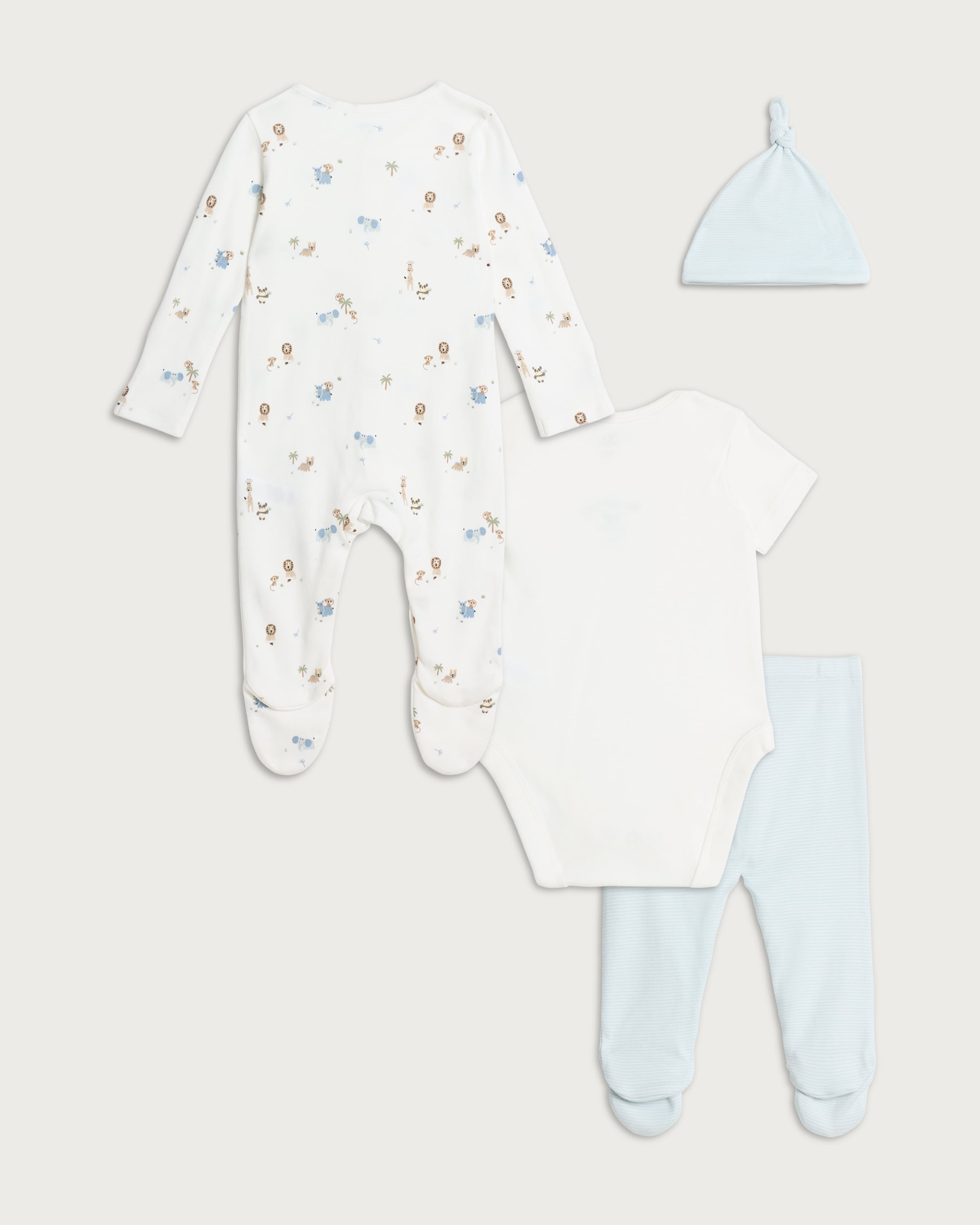 F&F Baby 4-Piece Pure Cotton Sleepsuit, Bodysuit, Leggings and Hat Set in Blue thumbnail 2