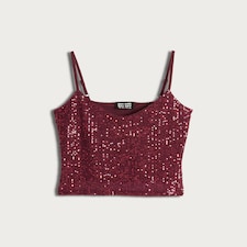 OH ME OH MY Sequin Embellished Cami Top in Burgundy