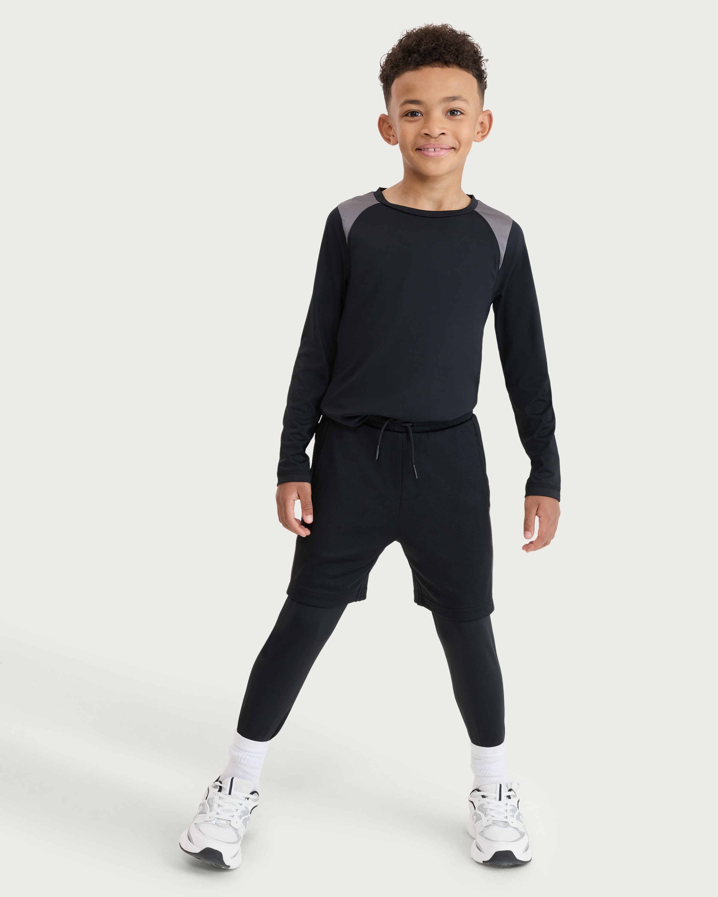F&F Active Boys ULTRAMOVE 2 In 1 Shorts with Leggings in Black