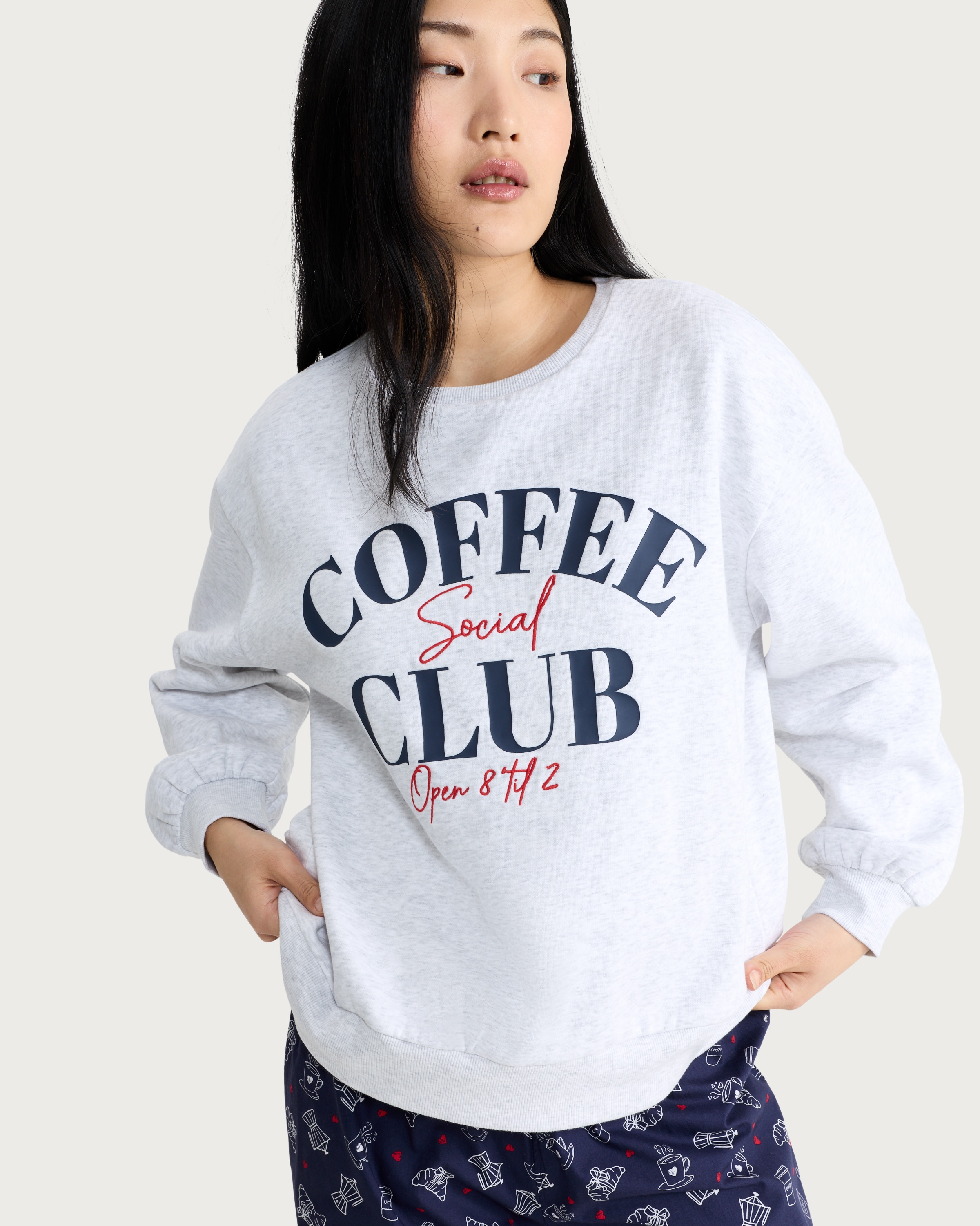 F&F Coffee Club Slogan Pyjama Set in Grey