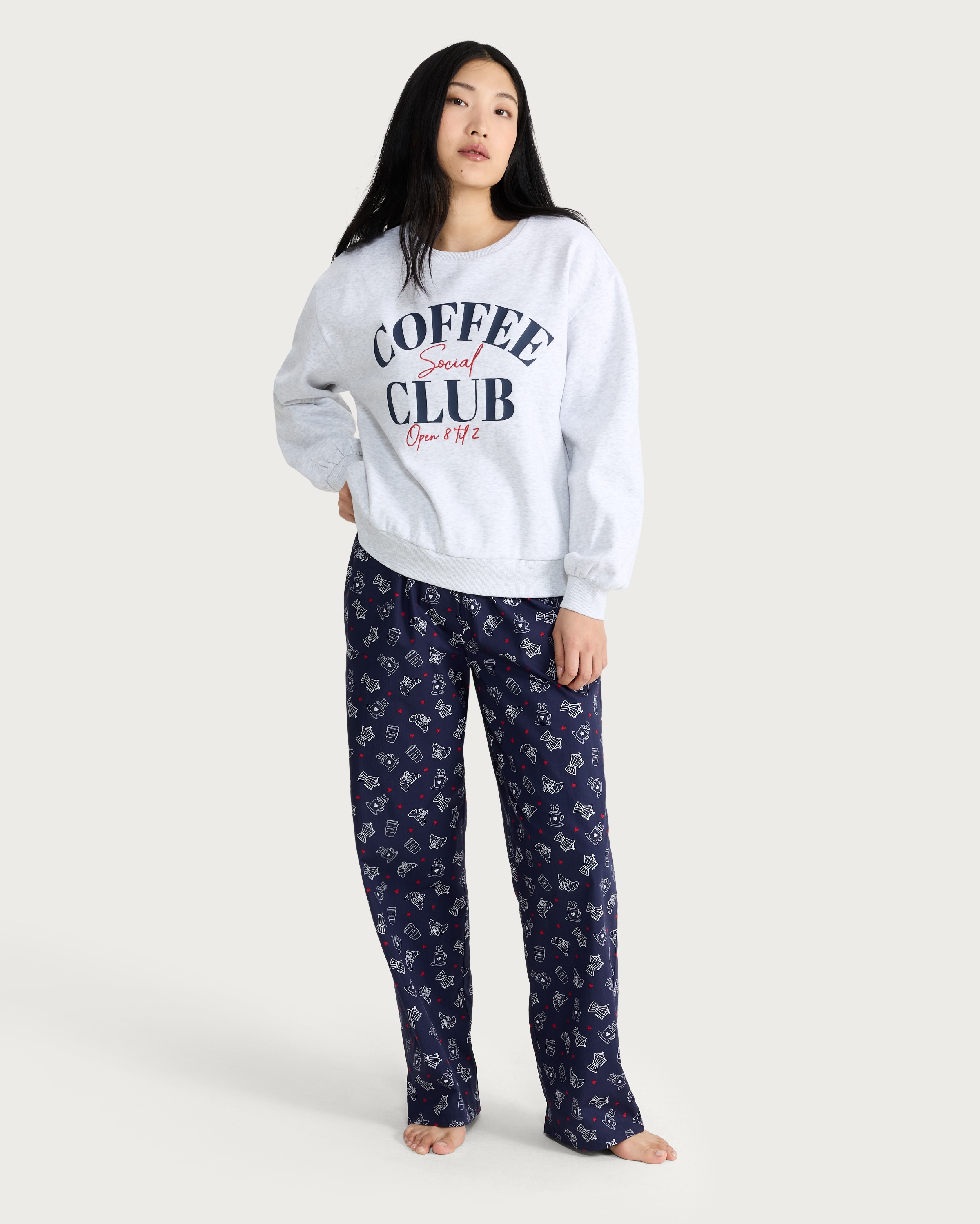F&F Coffee Club Slogan Pyjama Set in Grey thumbnail 2