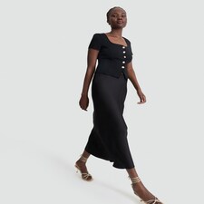 F&F Square Neck Buttoned Short Sleeved Top in Black thumbnail 2