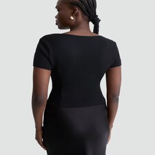 F&F Square Neck Buttoned Short Sleeved Top in Black thumbnail 3