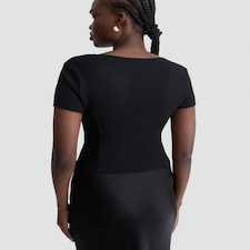 F&F Square Neck Buttoned Short Sleeved Top in Black thumbnail 3