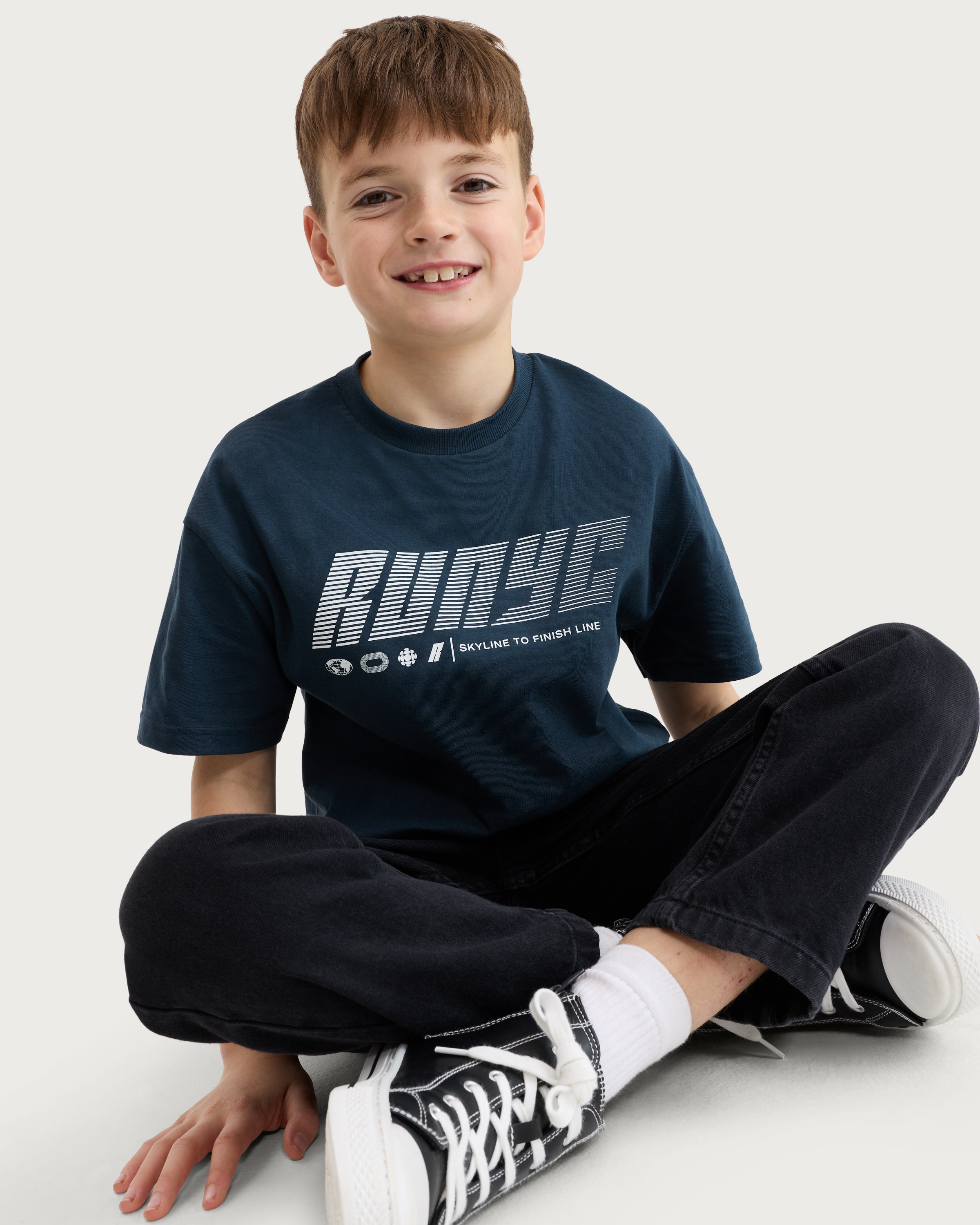 F&F Boys Pure Cotton RUNYC Print Oversized Fit T-Shirt in Grey