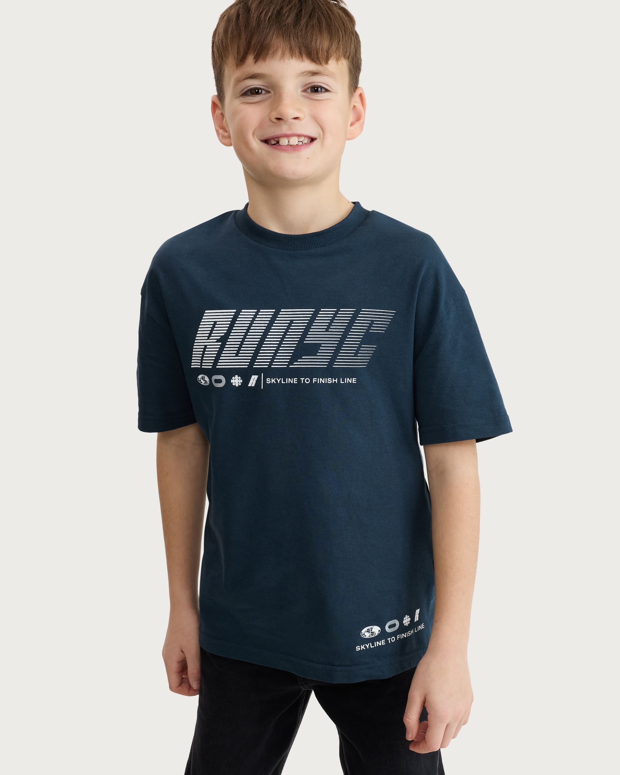 F&F Boys Pure Cotton RUNYC Print Oversized Fit T-Shirt in Grey thumbnail 2