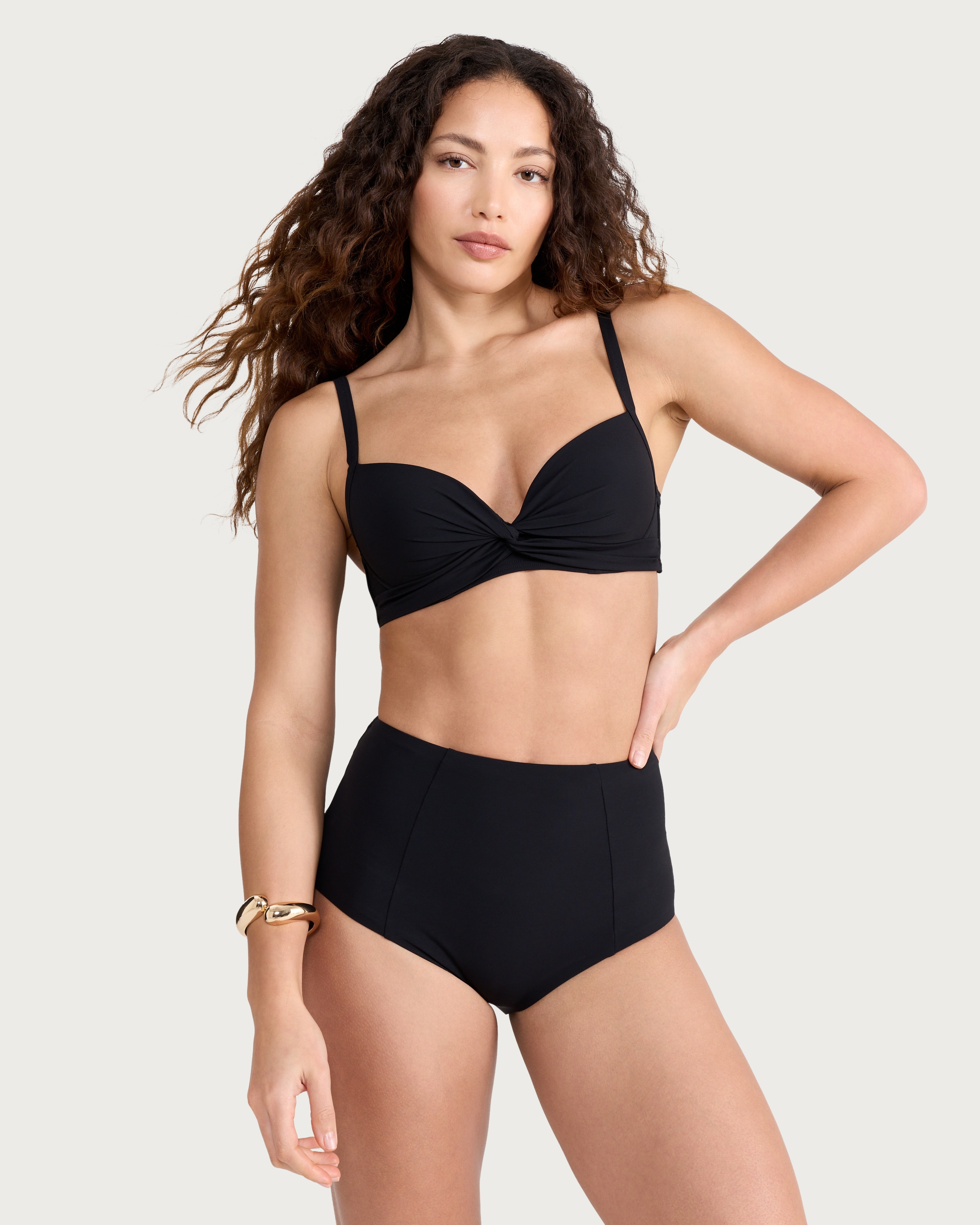 F&F Contour High Waisted Bikini Bottoms in Black thumbnail 2