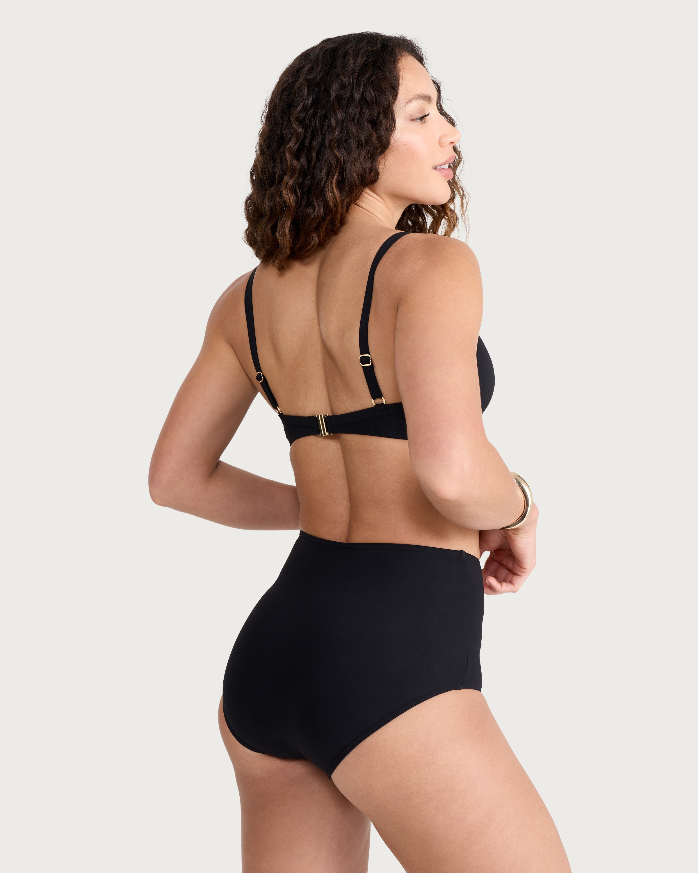 F&F Contour High Waisted Bikini Bottoms in Black thumbnail 3