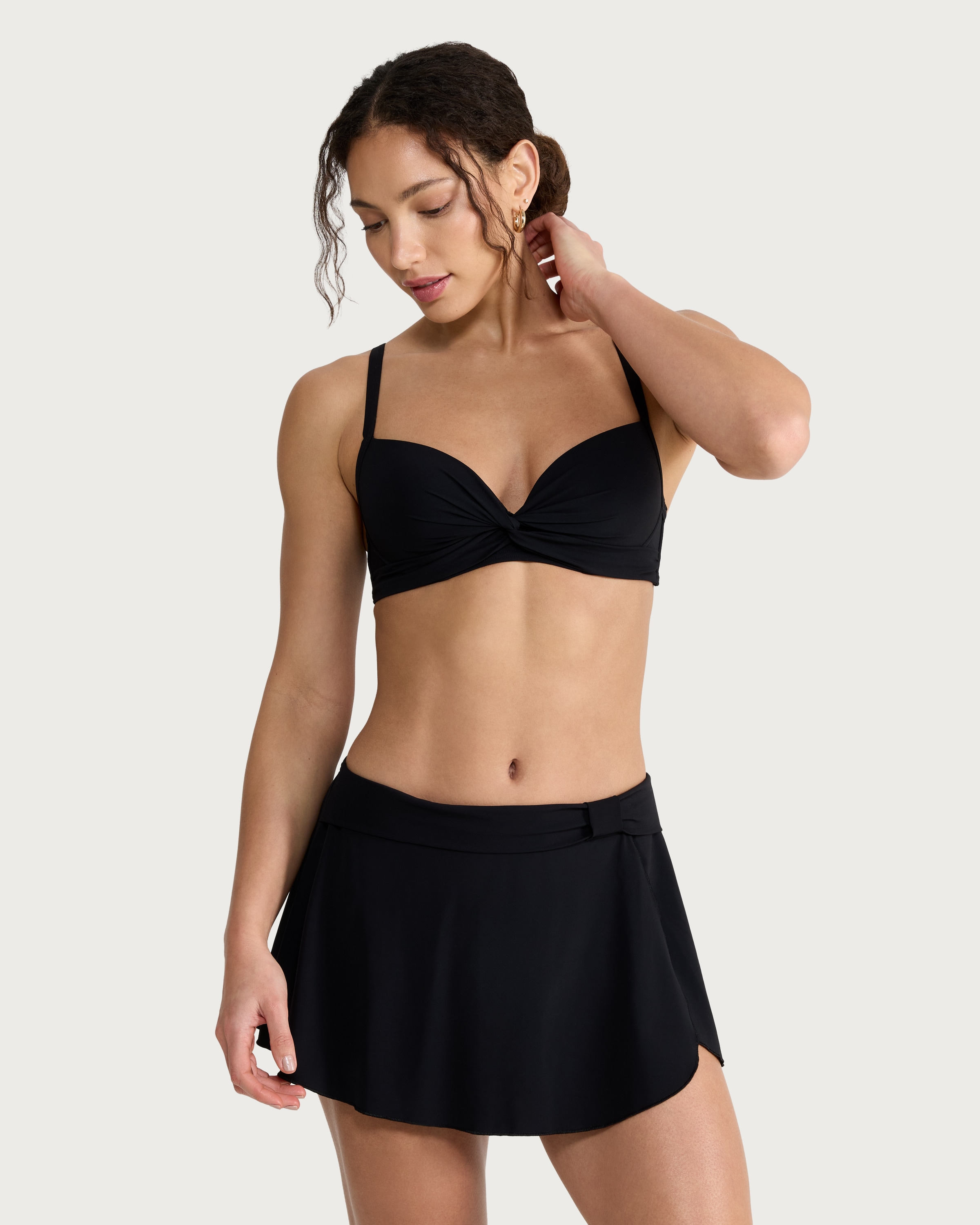F&F Contour Wrap Front Bikini Skirt in Black thumbnail 2