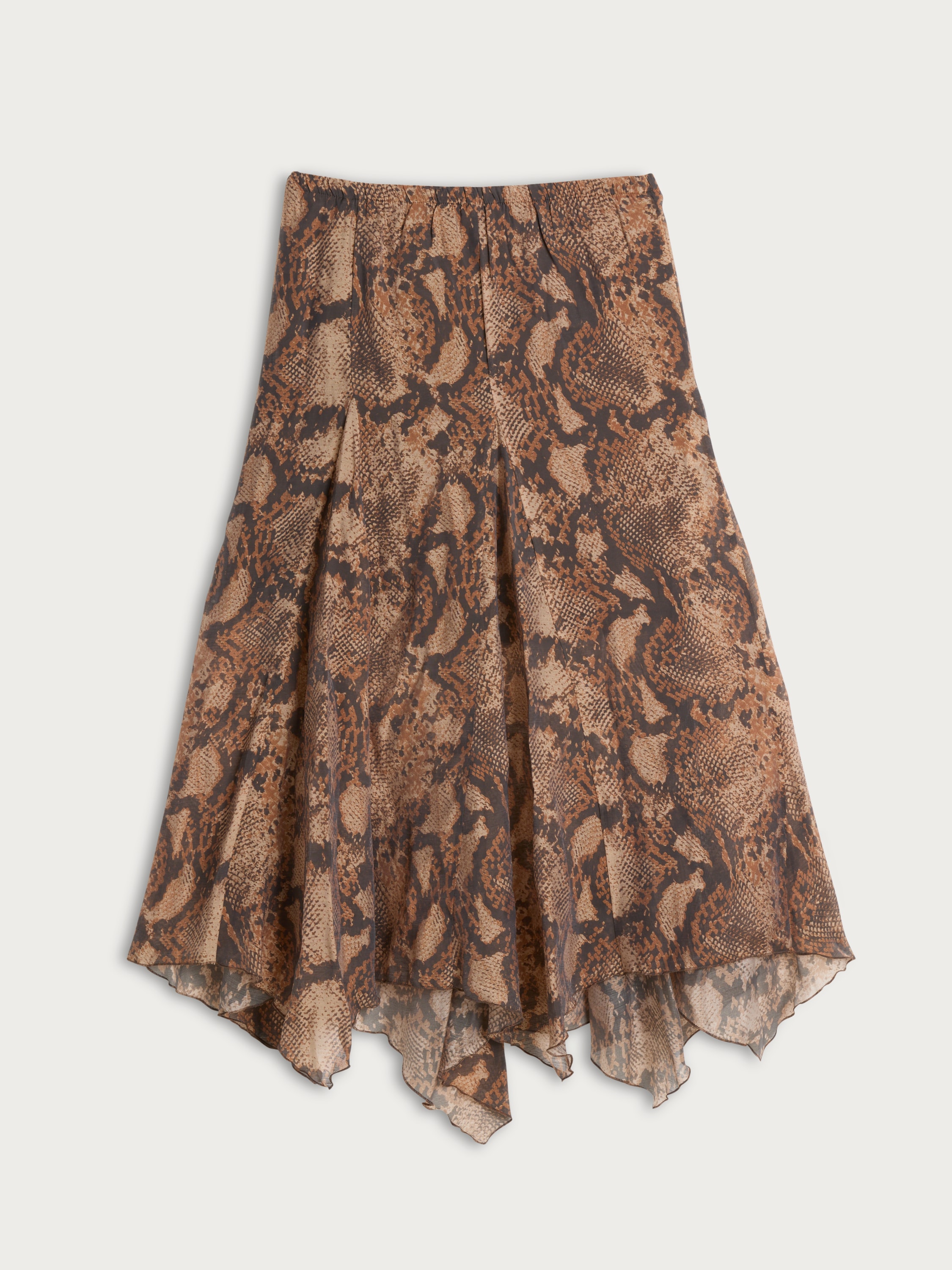 F&F Snake Print Handkerchief Hem Midi Skirt in Multi Brown thumbnail 4