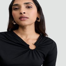 F&F Polyamide Ring Detail Long Sleeved Top in Black