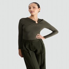 F&F Polyamide Ring Detail Long Sleeved Top in Olive thumbnail 2
