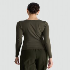 F&F Polyamide Ring Detail Long Sleeved Top in Olive thumbnail 3