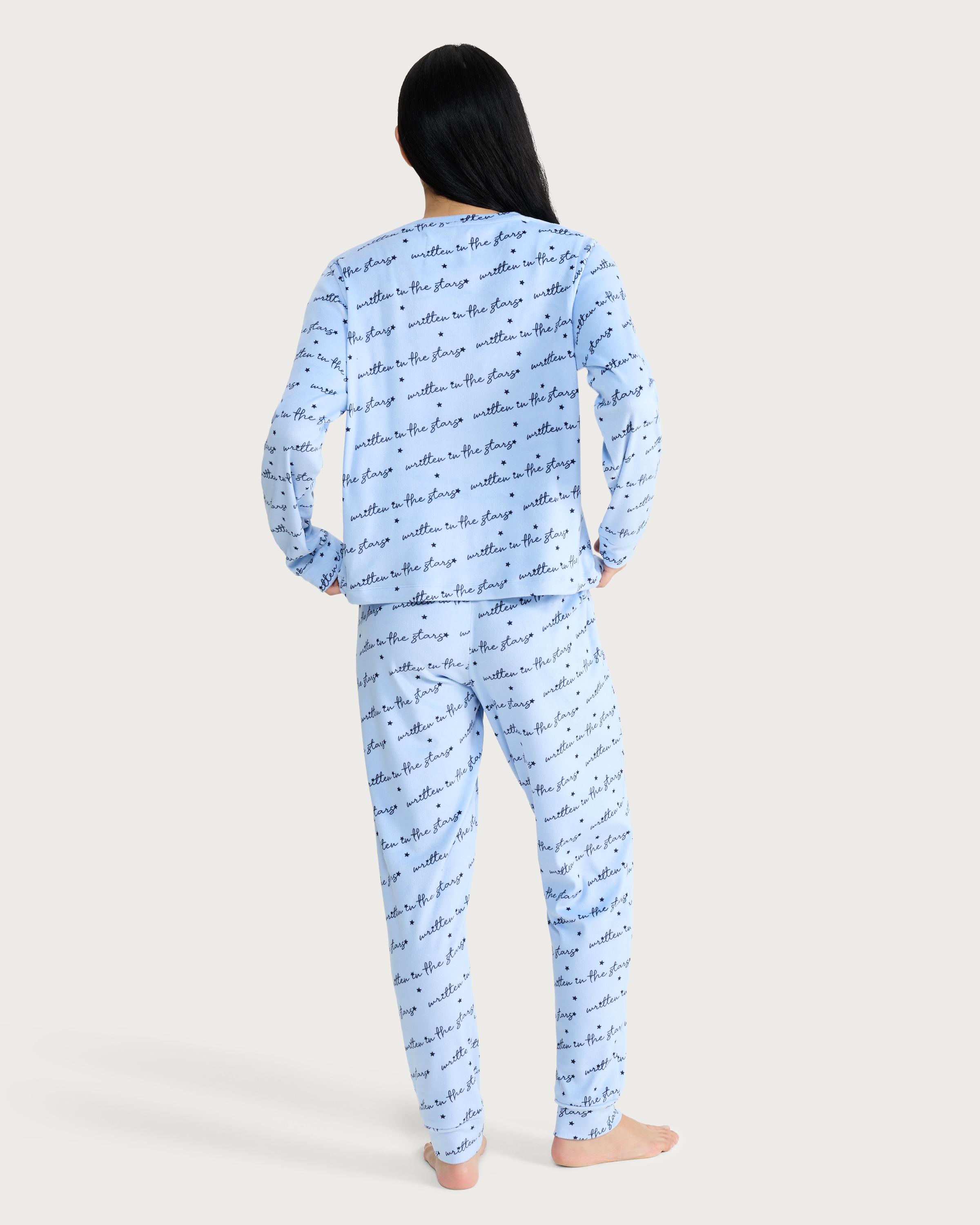 F&F Fleece Textured Long Sleeved Top and Cuffed Bottoms Pyjama Set in Blue thumbnail 3