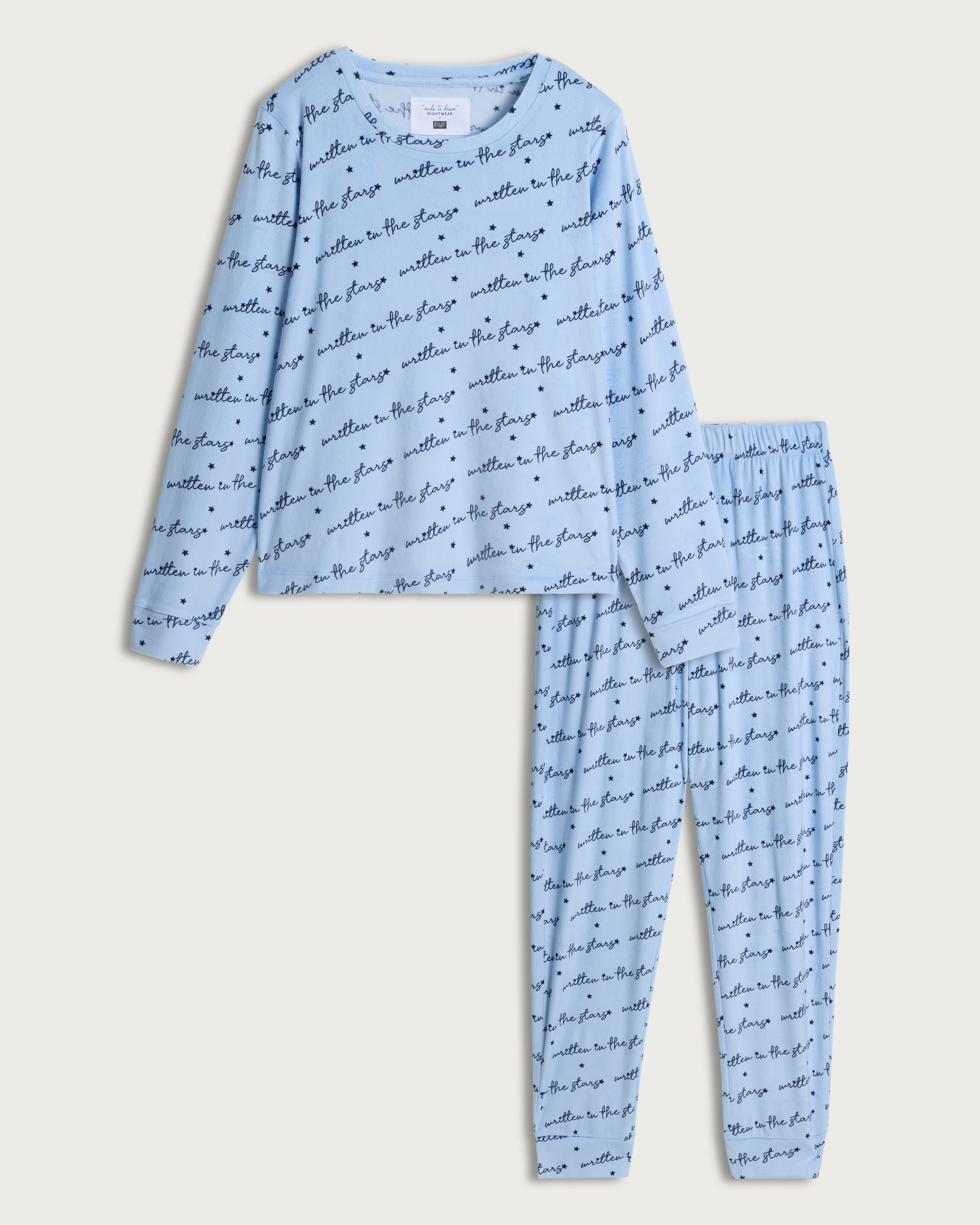 F&F Fleece Textured Long Sleeved Top and Cuffed Bottoms Pyjama Set in Blue thumbnail 4